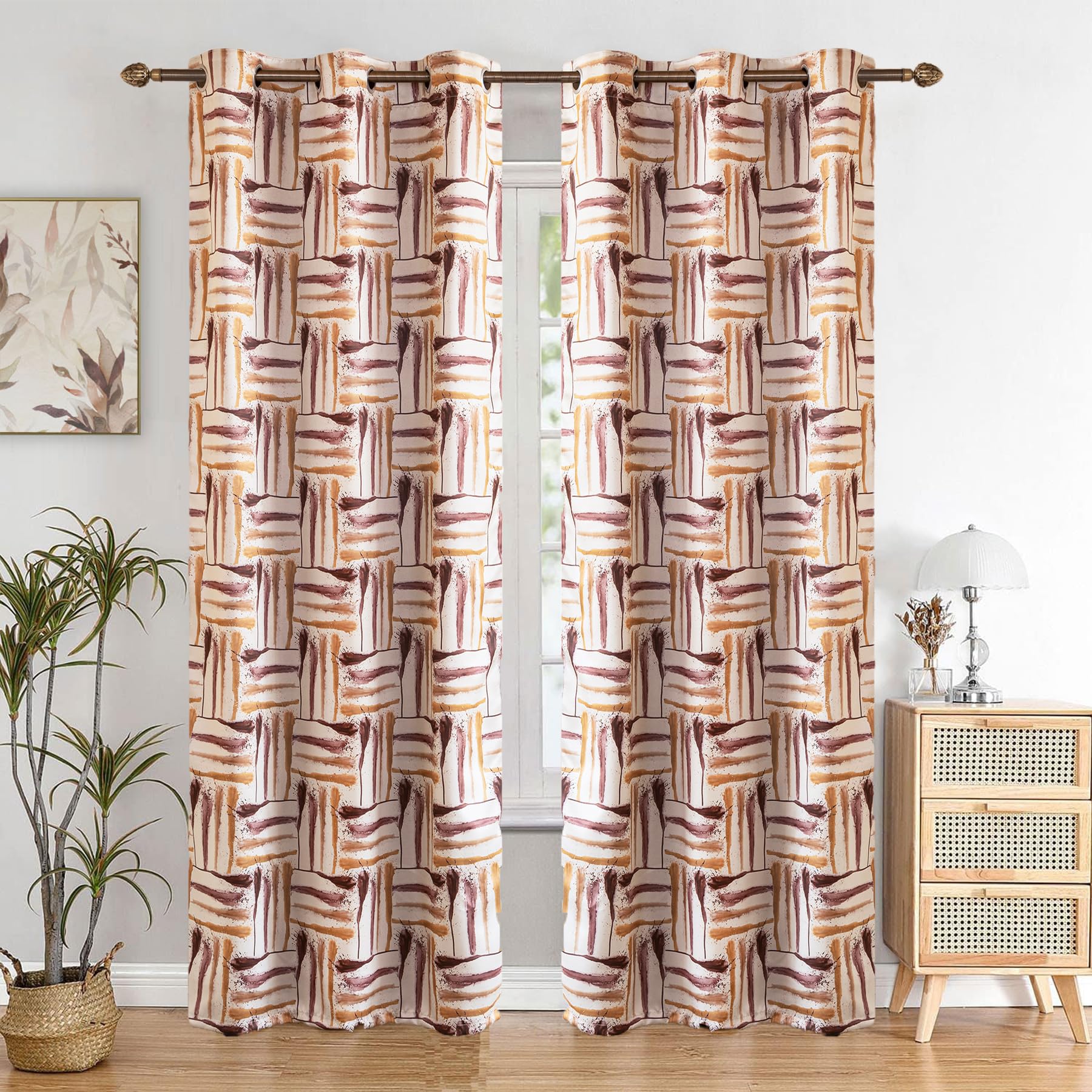 HOMEMONDE Pack of 1 Polyester Curtain 8 Feet Long - Room Darkening Thermal Insulation Thick Panels, Paint Striped Design Digital Print Curtains - (Multicolor - 96L x 46W Inches)