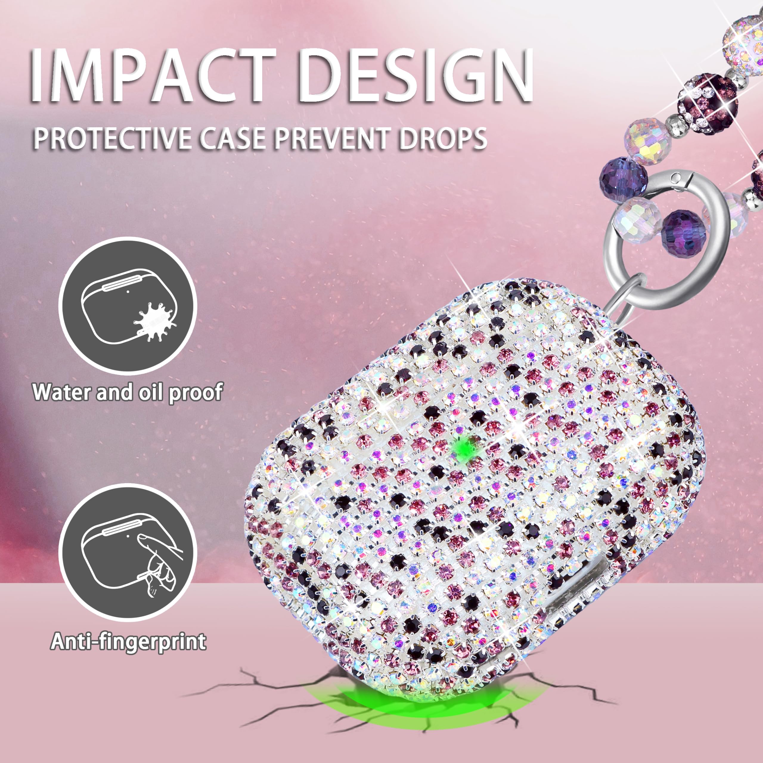 Topgraph for AirPods Pro 2 Case Cover with Lanyard Glitter Diamond Case for Airpod Pro 2nd Gen with Sparkle Bling Crystal Wrist Strap Lanyard Keychain Purple - Image 2