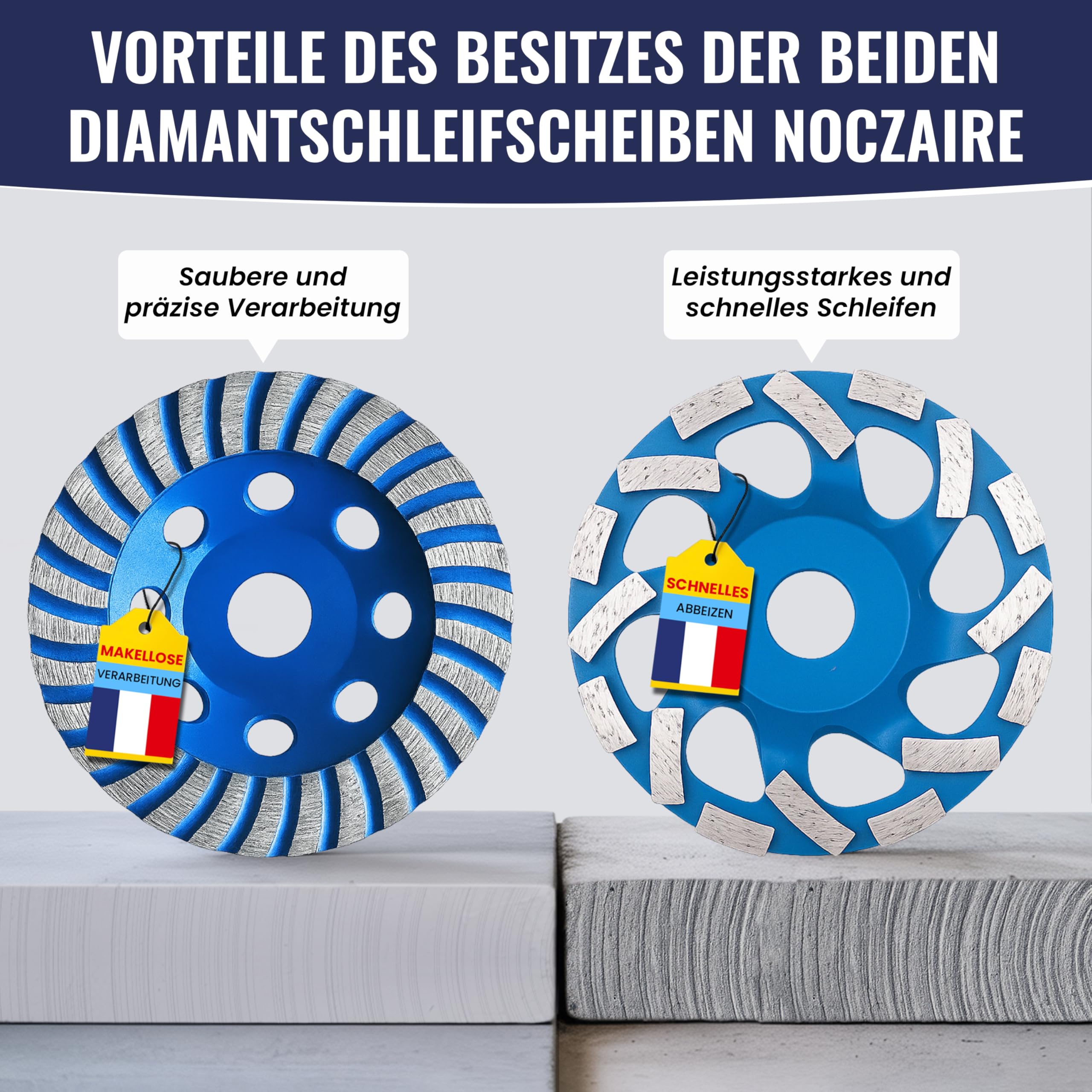 2× Diamant Schleiftopf 125 mm mit Absaughaube – Beton Schleifscheibe Grob & Fein – Beton, Fliesen & Stein – Set für Winkelschleifer & Staubsauger – NOCZAIRE