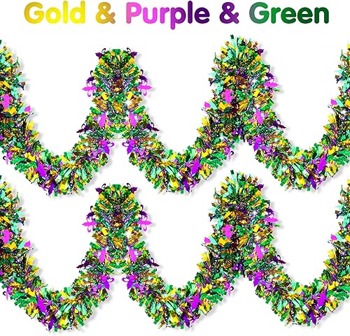 Miniatura 3 de Guirnalda de oropel de Mardi Gras para decoración de árbol de Mardi Gras decoraciones colgantes para el hogar interiores y exteriores carnaval