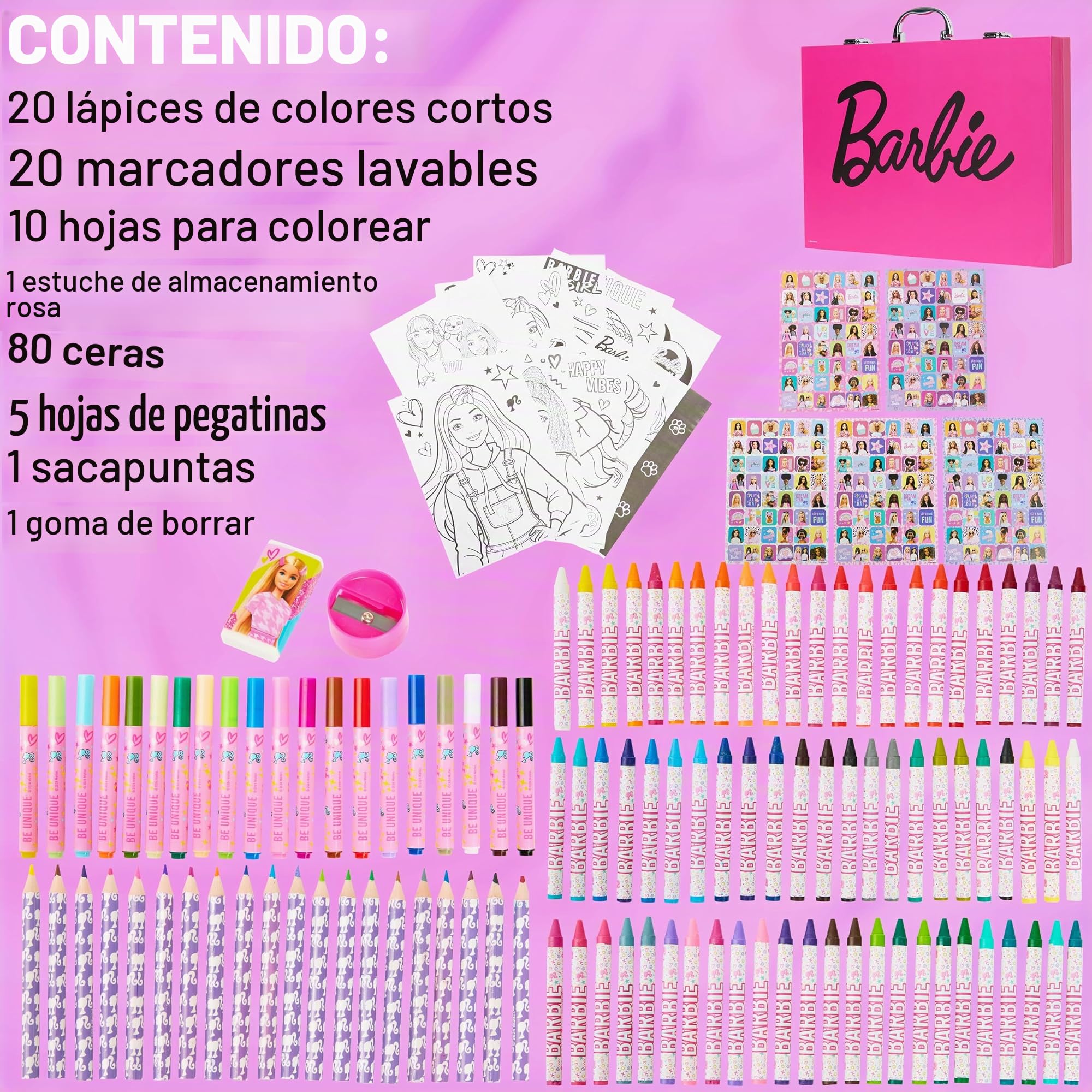 Barbie Maletin Pinturas para Niñas, Incluye +130 Piezas de Arte para Viaje o Escuela
