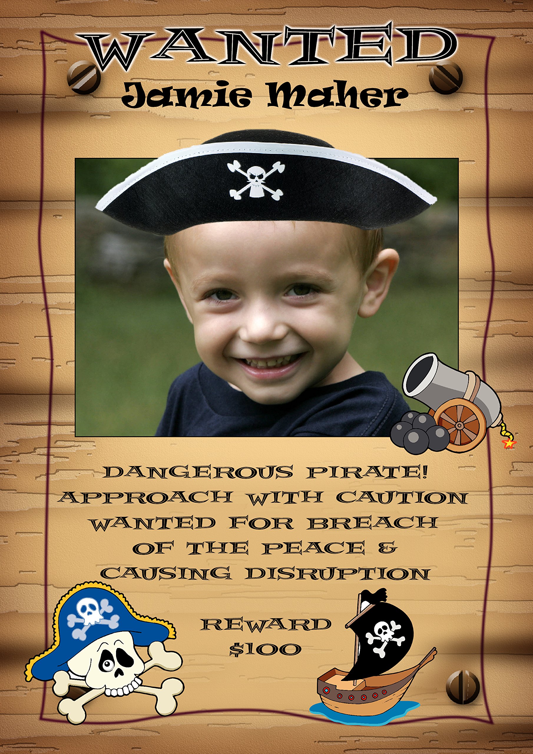 Personalised Pirate Party Wanted Photo Banner Poster N2 Party Supplies (A4 (21cm x 29.7cm))