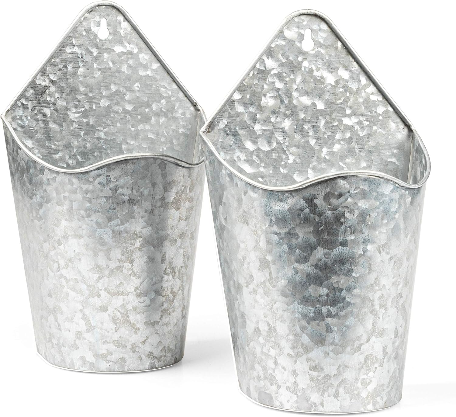 Ilyapa Wall Vase 2 Pack, 10 Inch Metal Wall Planter, Galvanized Wall Planter, Farmhouse Style Galvanized Wall Decor Planters, Hanging Wall Vases for Flowers, Plants, Living Room