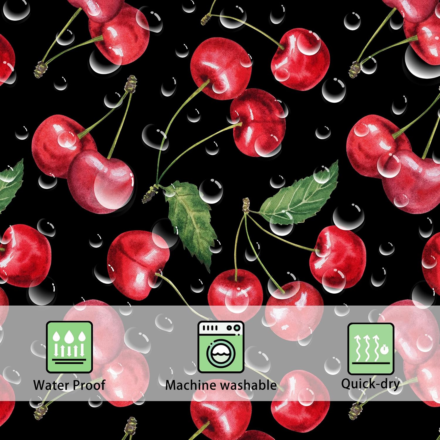 Girly Cherry Shower Curtain Cute Pretty Bathroom Décor Fun Kawaii Shower Curtain Pink Cloth Fabric Shower Curtain Black