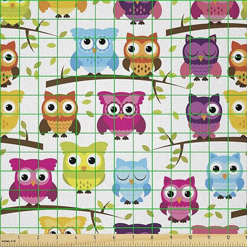 Miniatura 340 de Lunarable - Tela para amantes de perros de The Yard, patrón divertido de animales de dibujos animados en posiciones caprichosas estirando y Beige y