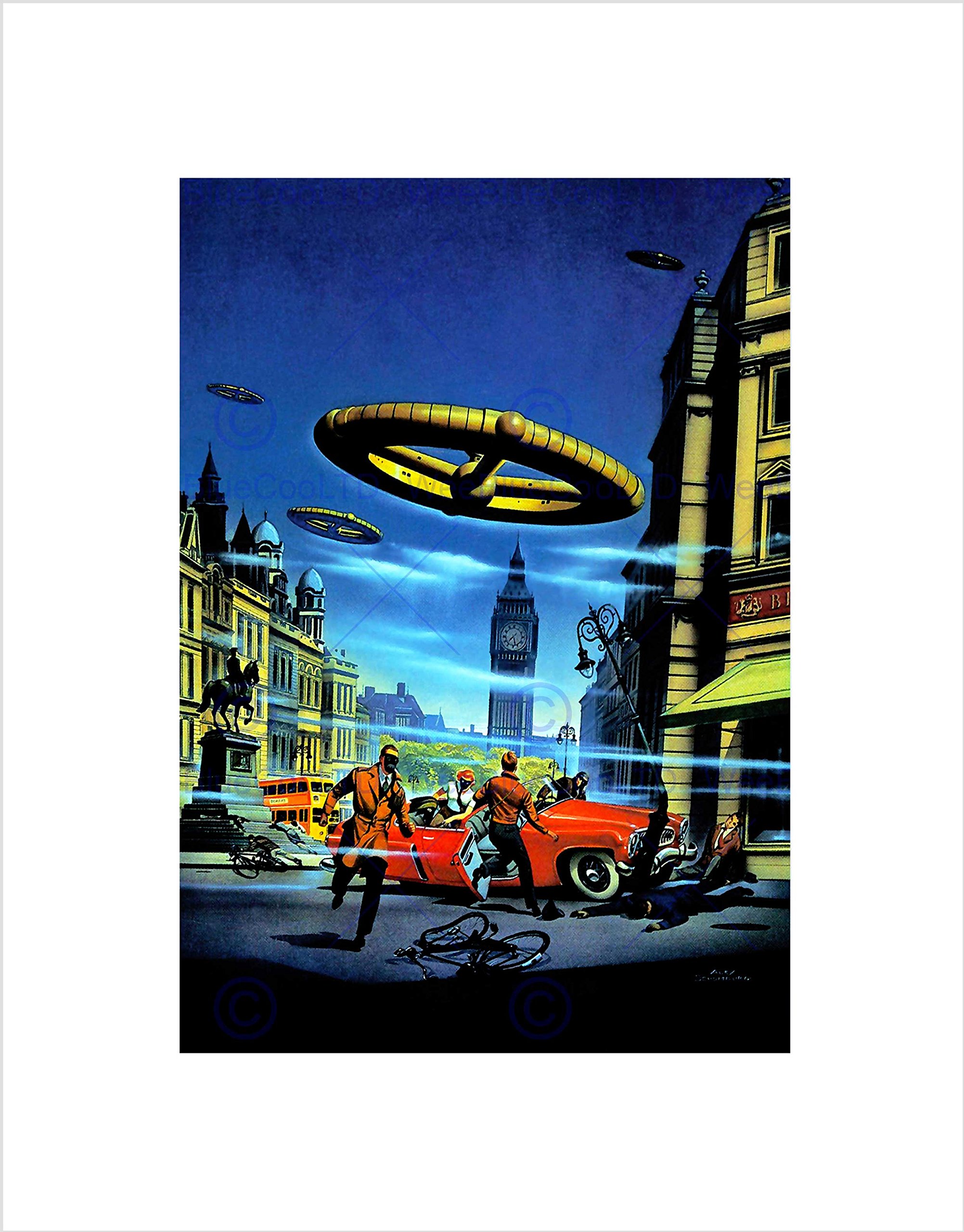 Wee Blue Coo Surreal Fantasy Alien Invasion London England UK Big Ben Wall Art Print