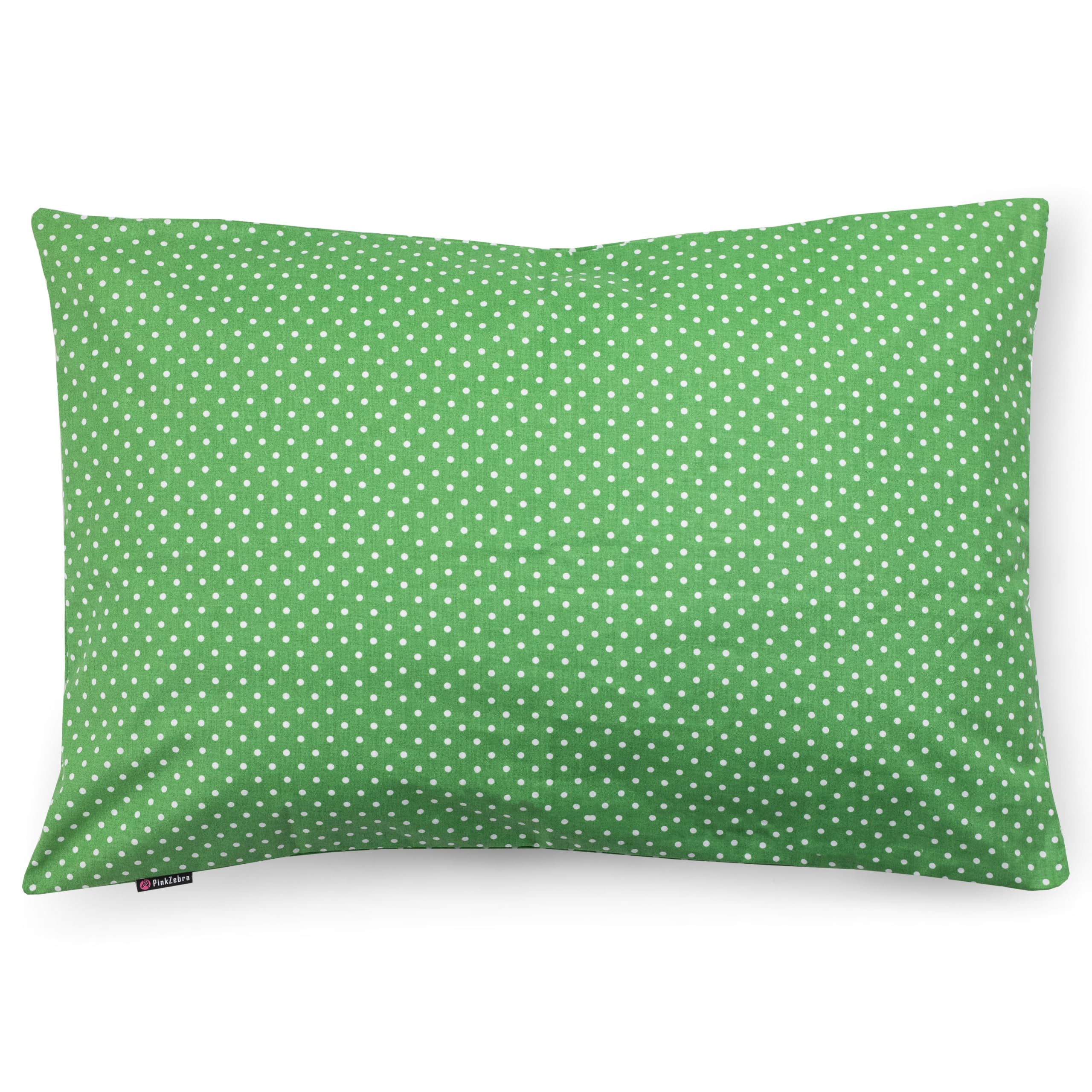 PinkZebra Kopfkissenbezug Kinder, Kissenbezug 40 x 80 cm aus 100% Baumwolle, Kissenhülle Jungen, Öko-tex Standard 100, Kinderbezüge mit Reißverschluss, Punkte Grün