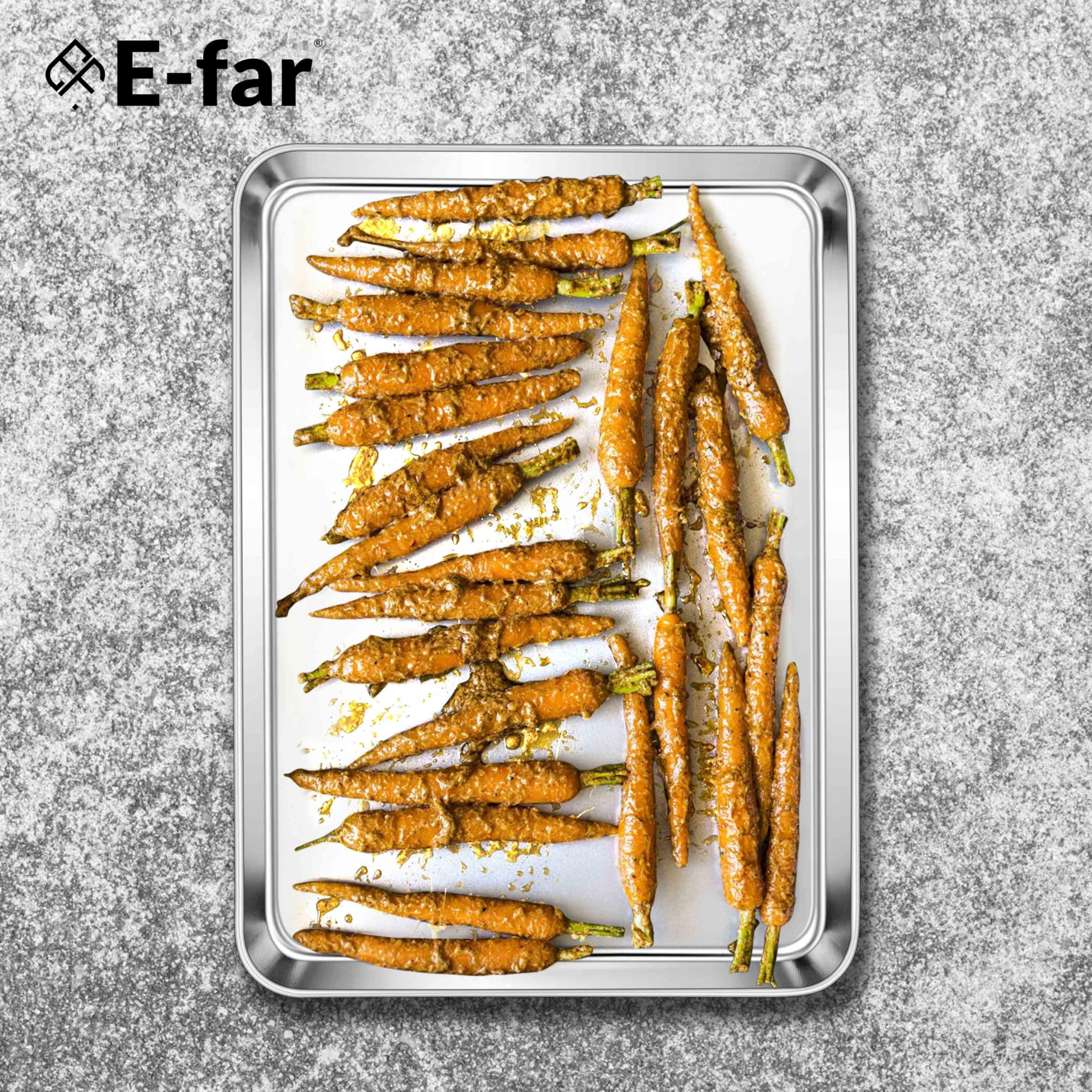 E-far Bandejas grandes para hornear, bandejas de acero inoxidable de 20 x 14 pulgadas para horno, bandejas de metal grandes no tóxicas para hornear galletas de pasteles, saludables y sin óxido,