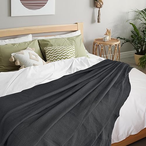 Miniatura 2 de NestariaHome Manta de punto gofre beige tamaño Queen  90 x 90 pulgadas  405 GSM  100% algodón  Manta suave y transpirable para todas las estaciones