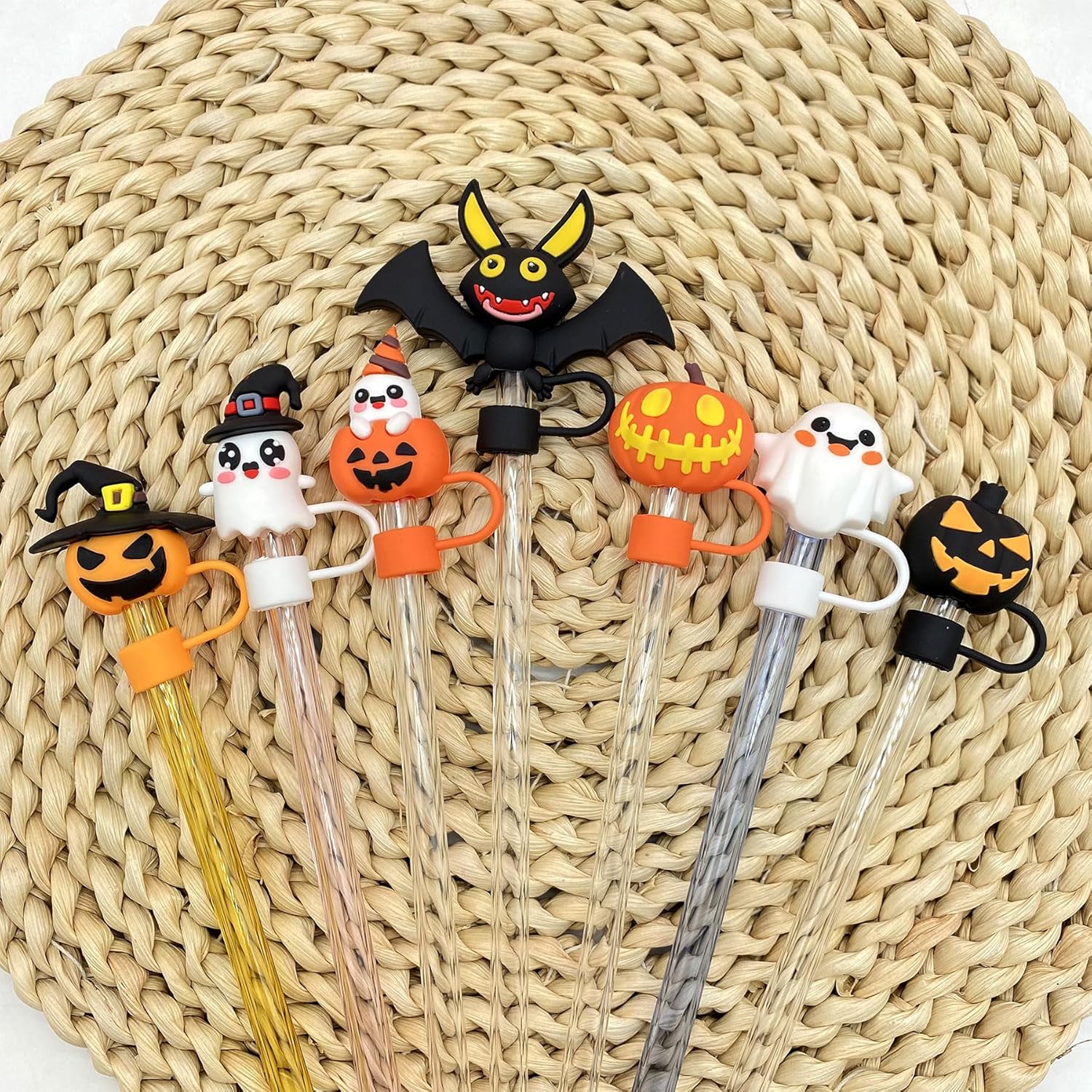 7PCS Halloween Straw Cover Cap for 30&40 Oz Tumbler, Reusable Drinking Straw Topper Compatible with Stanley for 10 mm Drinking Straw Topper - Image 4