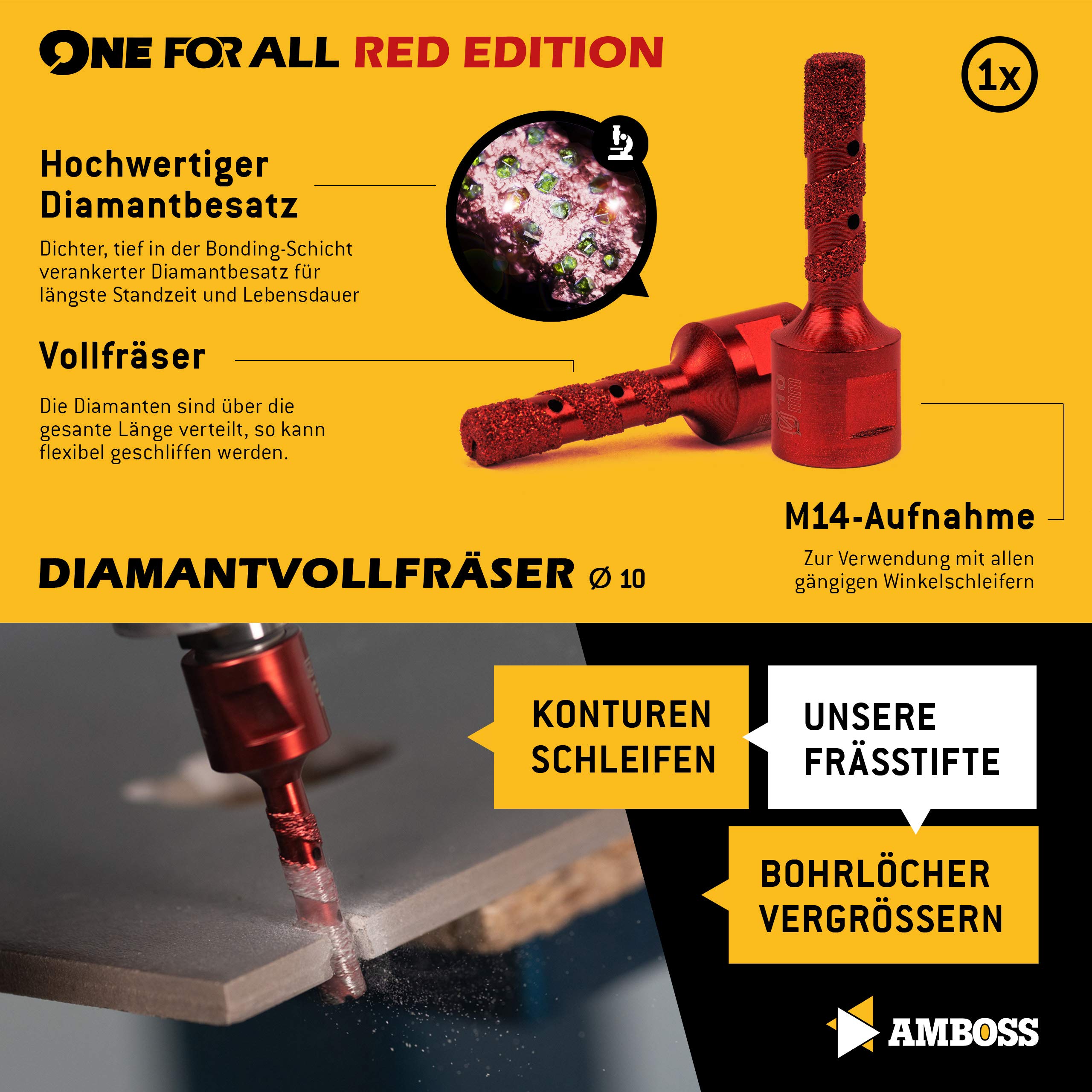 Amboss - Set Diamant-Lochsägen + Trennscheiben + Schleiftopf/One For All Set 9 / Ø 6-125 mm/perfekt für Sanierungen im Küchen- und Sanitärbereich/geeignet für Winkelschleifer