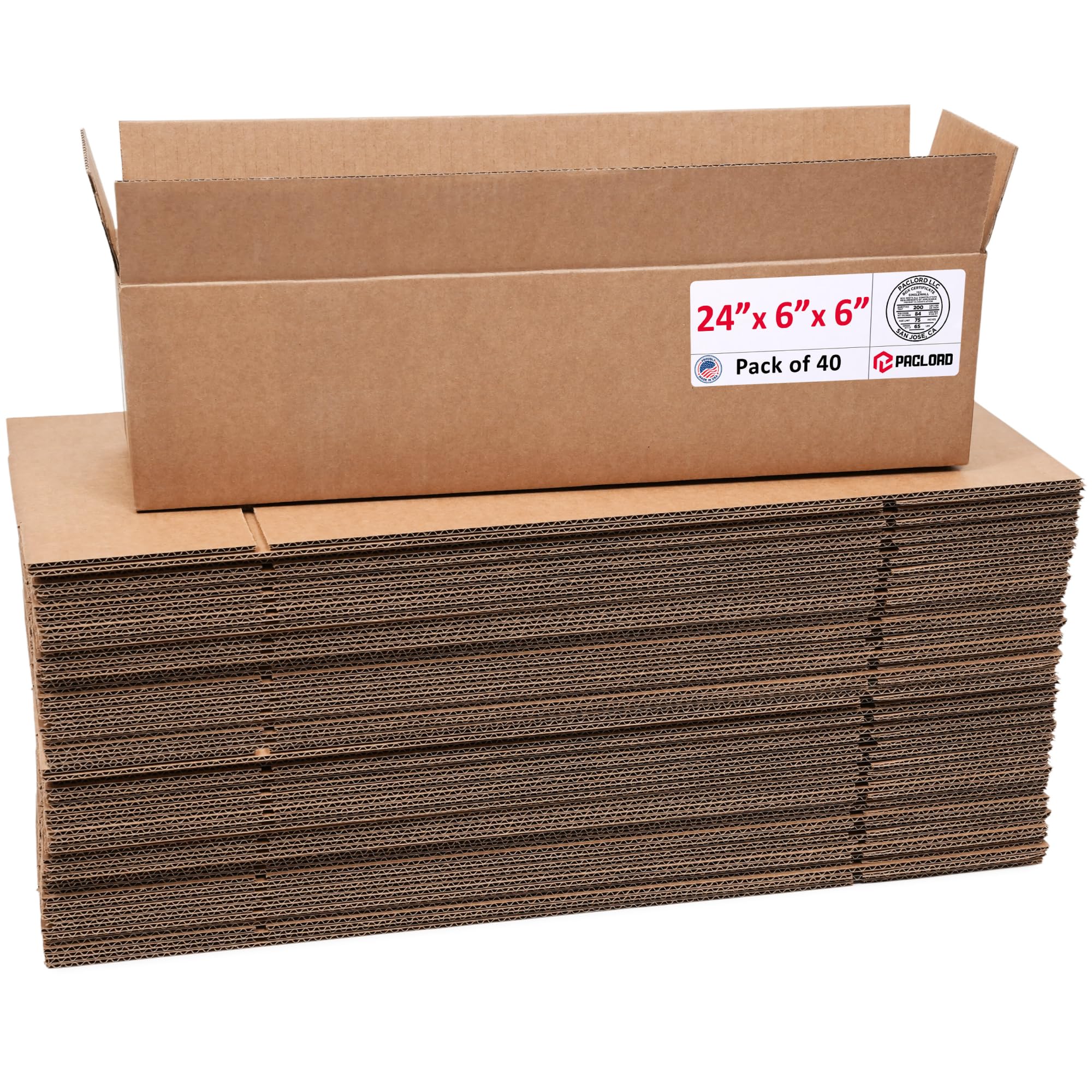 Long Cardboard Boxes 24"L x 6"W x 6"H (Pack of 40) - USA-Made Packing Boxes for Moving, Shipping, or Storage - USPS, UPS, FedEx Approved - Professional Packing Supplies for Moving | USA-Made Packing Boxes for Moving, Shipping, or Storage - USPS, UPS, FedEx Approved - Professional Packing Supplies