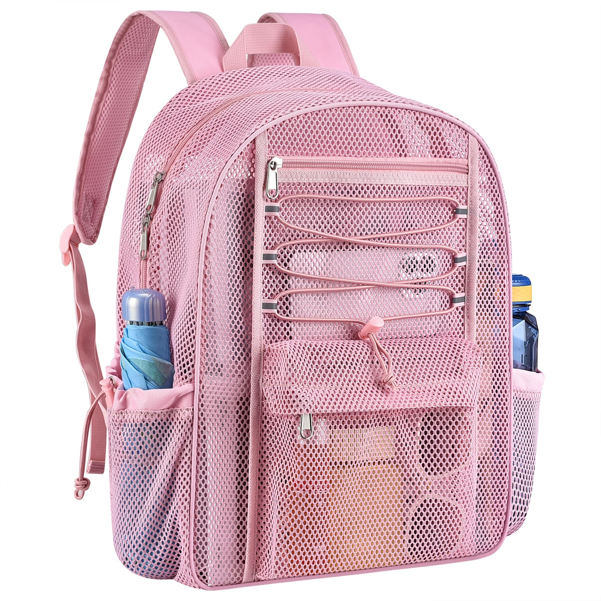 UEASE Mesh Backpack Heavy Duty for School, 24L Large Mesh Bookbag for Adults, Black School Bag with Comfort Padded Straps for Work Swimming Beach