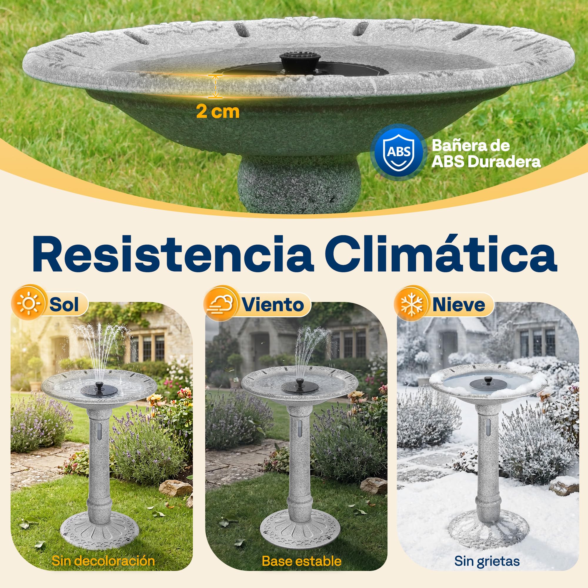 VIVOHOME ⌀51cm Baño para Pájaros de Jardín al Aire Libre, 4,5L Depósito | ABS Resistente a la Intemperie para Jardín, Patio Trasero o Balcón. Fabricado en ABS resistente a la intemperie.