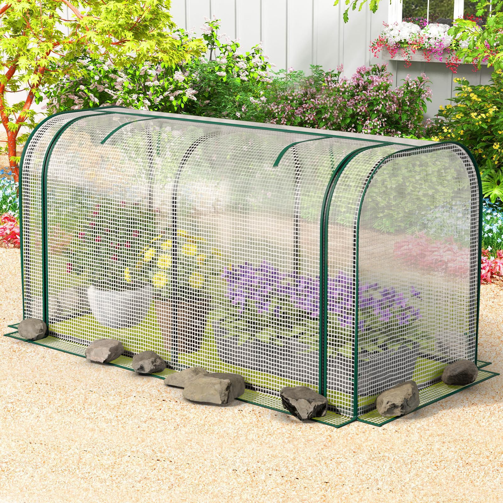 HOMASIS Serra da Giardino con Porta Avvolgibile a Cerniera, Serra da Balcone in PE e Struttura in Metallo, Copertura per Orto Rialzato per Protezione Piante, 118 x 55 x 60 cm (Trasparente)