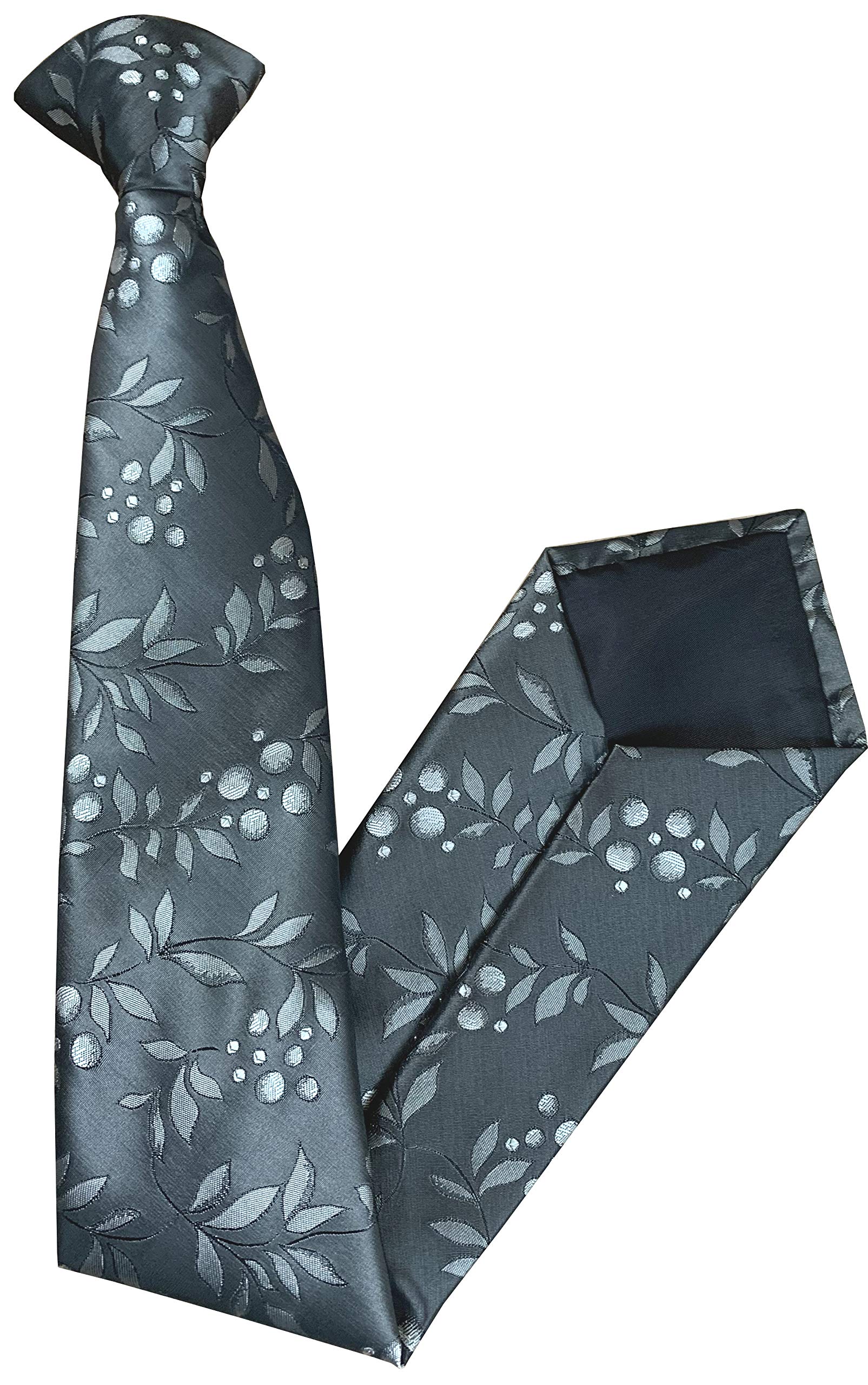 Men's Clip On Neck Tie (Grey Floral Design)
