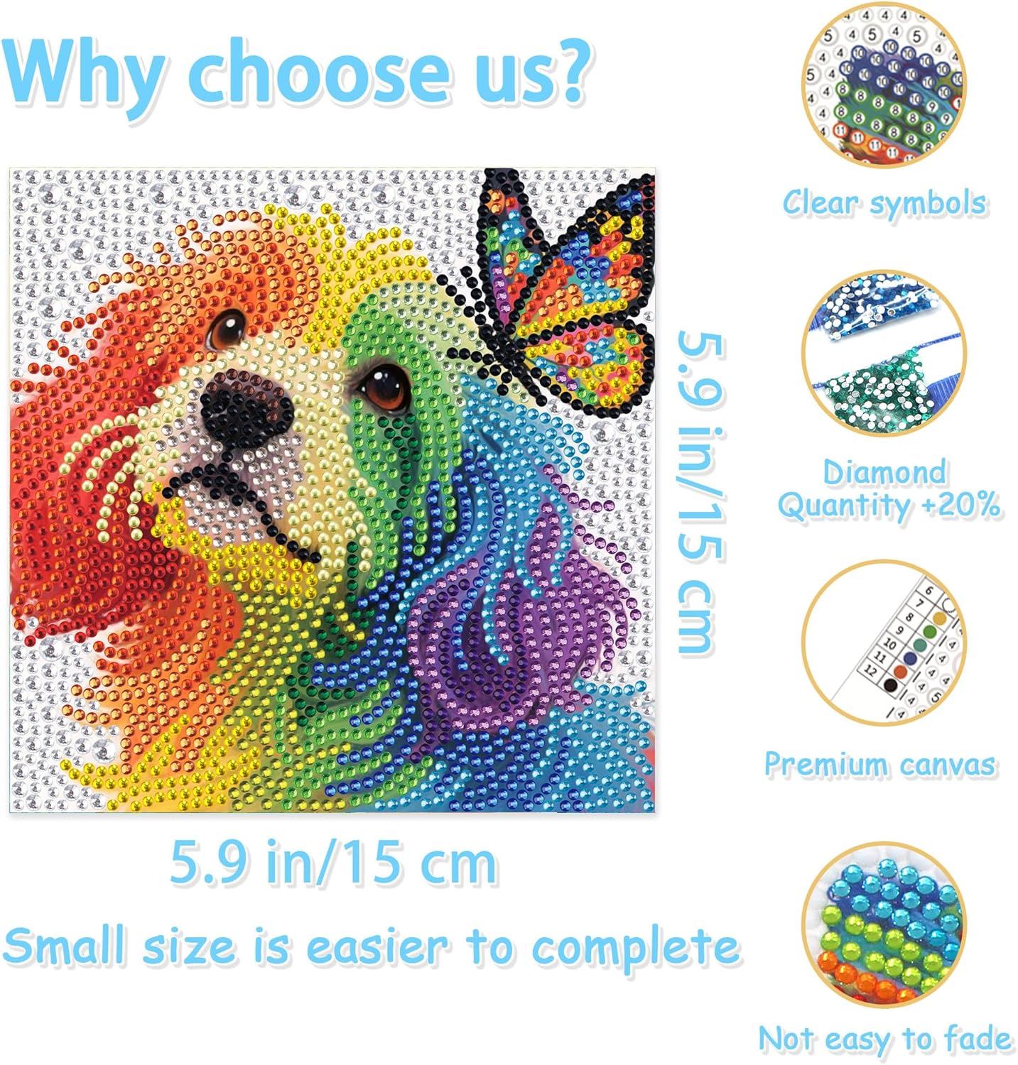 geesfayan 4 Pack Diamond Art Kit for Kids 6 Inch DIY Animal Gem Art with 4 Tools Sets, Gem Painting for Beginners, Creative Craft Gift for Teens & Kids（cat Dog）