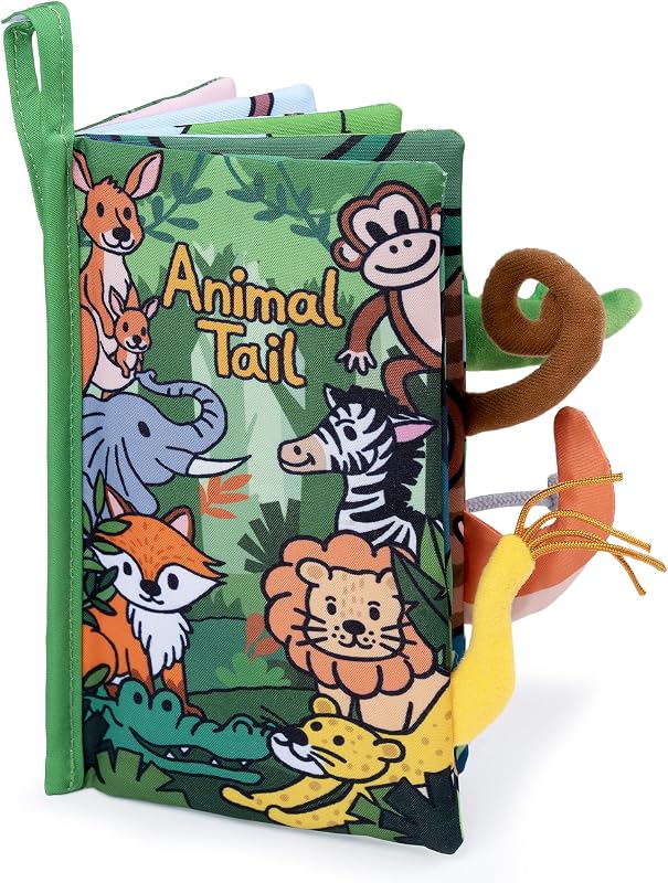Soft Baby Book Crinkle Books for Babies Baby Toys with Jungle Tails | Cloth book with Soft Textures, Touch and Feel Sensory Book, High Contrast, Tummy Time Toy 0-6 6-12 Months Newborn Essentials
