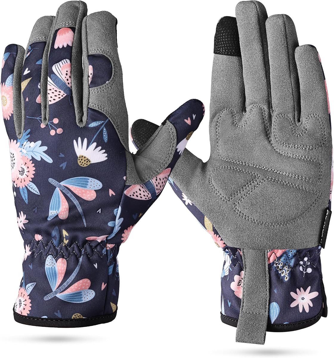 WORKPRO Guantes de jardín florales para mujer, guantes de jardinería para mujer/dama | Guantes de trabajo transpirables impresos, diseño de pantalla táctil, agarre antideslizante en la palma, para desmalezar, plantar, rastrillar y podar