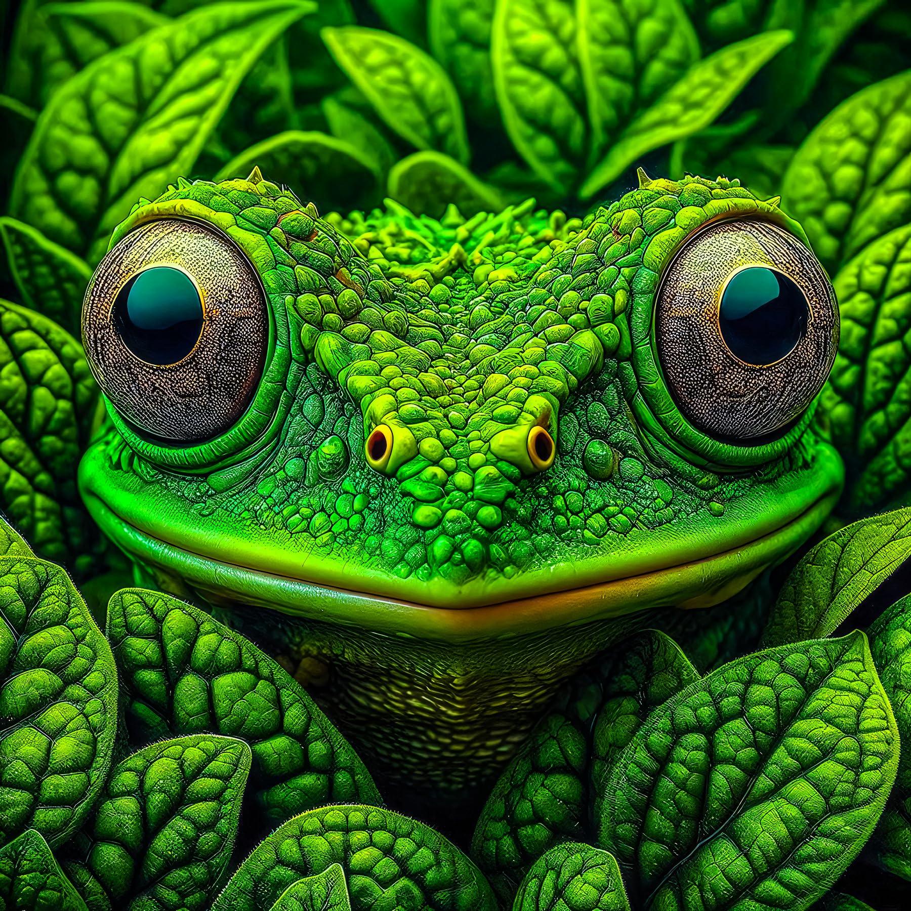 Bgraamiens 1000 Piece Frog Camouflage Wild Animal Puzzle, Expert Level, Square, Naturalistic Style, Cardboard Material, 24x24 inches / 61x61 cm, 14 - Adult
