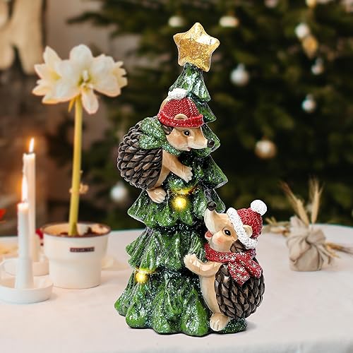 Miniatura 6 de Estatua de erizo de Navidad con luces para decoraciones de Navidad en interiores, figura de erizo de árbol de Navidad para decoración del hogar,
