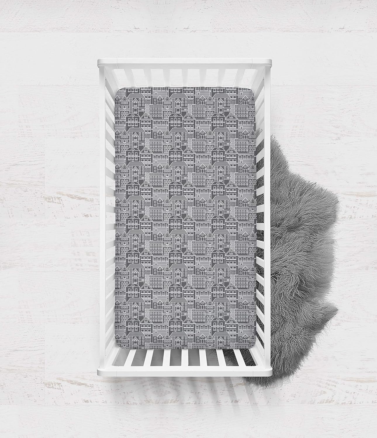 Bacati - Clouds in The City Grey Cityscape 2 Pack 100% Cotton Percale for US Standard Crib/Toddler Bed Fitted Sheets, White/Grey (CCWGCT2CS)