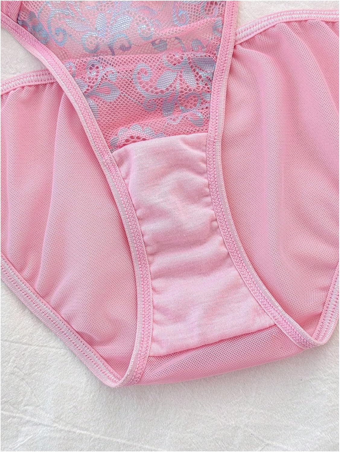 OYOANGLE Women's Floral Lace Sheer Lingerie Set See Through Bow Tie Underwire Bra Thong Sets - Image 5