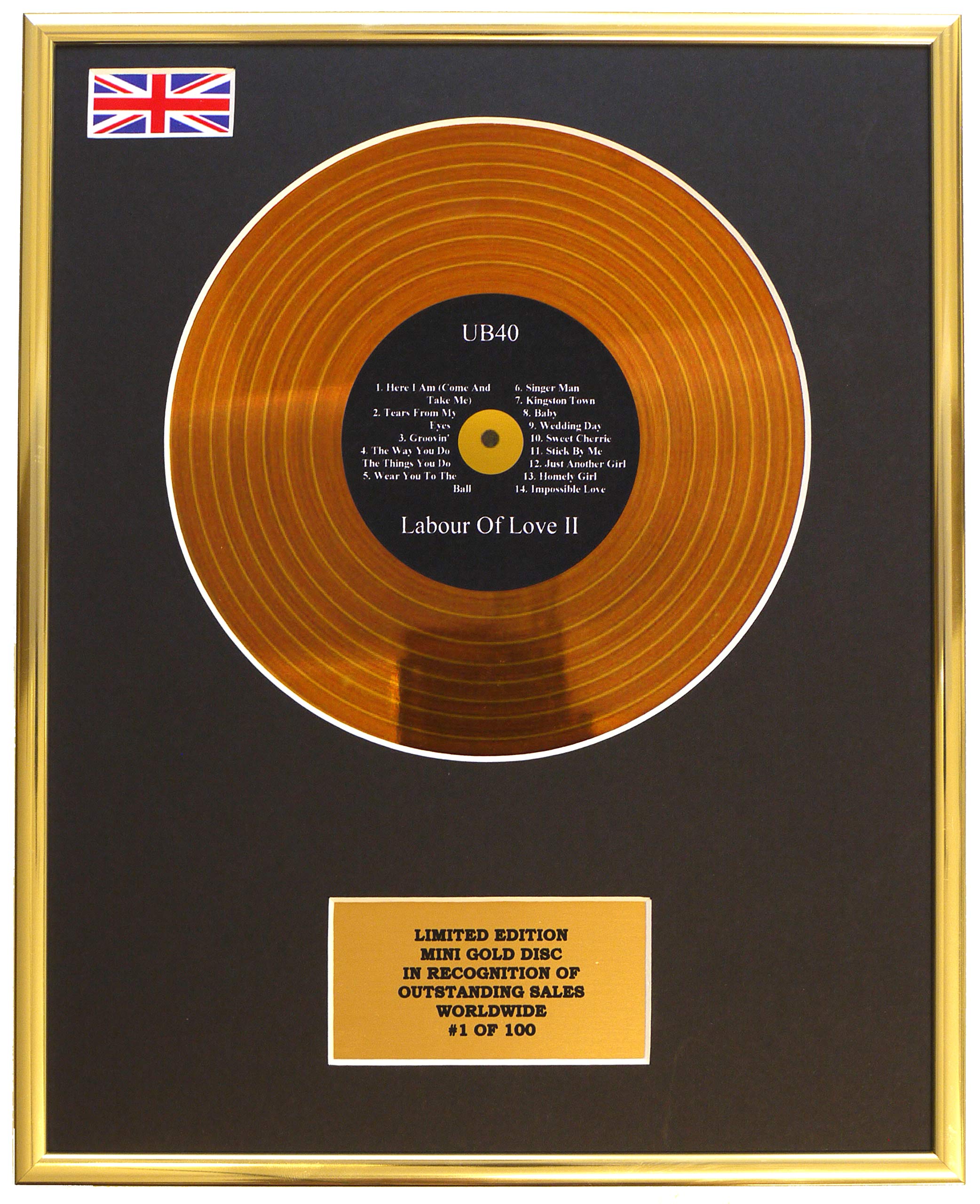 UB40 / MINI METAL GOLD DISC DISPLAY/LIMITED EDITION/COA/LABOUR OF LOVE II