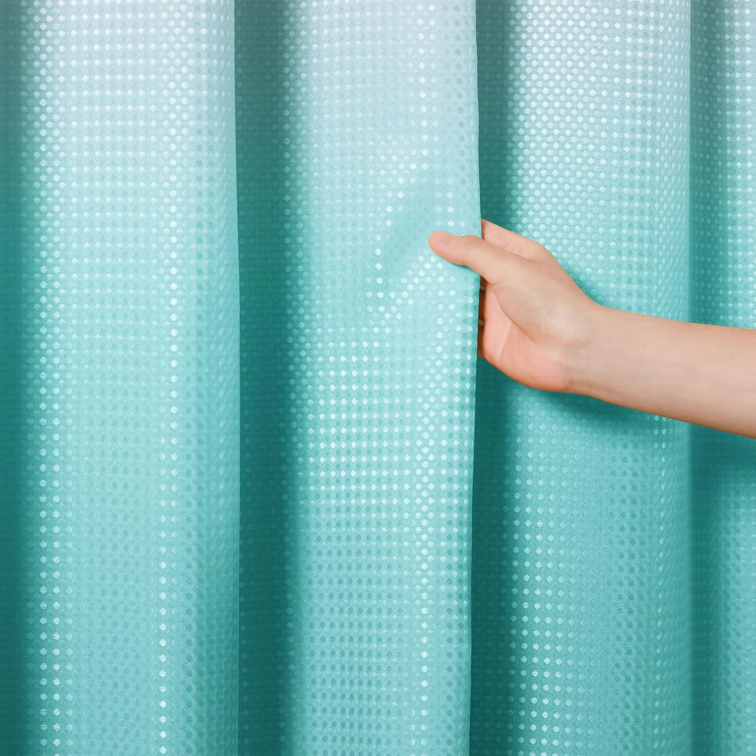 Aqua Blue Bath Curtain Set, Polyester Ombre Shower Curtains for Bathroom, Water Repellent Textured Fabric Bath Shower Curtain with 12 Hooks,Machine Washable (72 x 72 inch, Aqua)