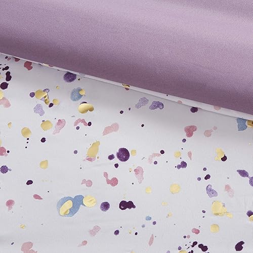 Miniatura 7 de Intelligent Design Abby - Juego de edredón de 4 piezas de microfibra metálica con estampado de acuarela pintada, almohadas bordadas modernas para