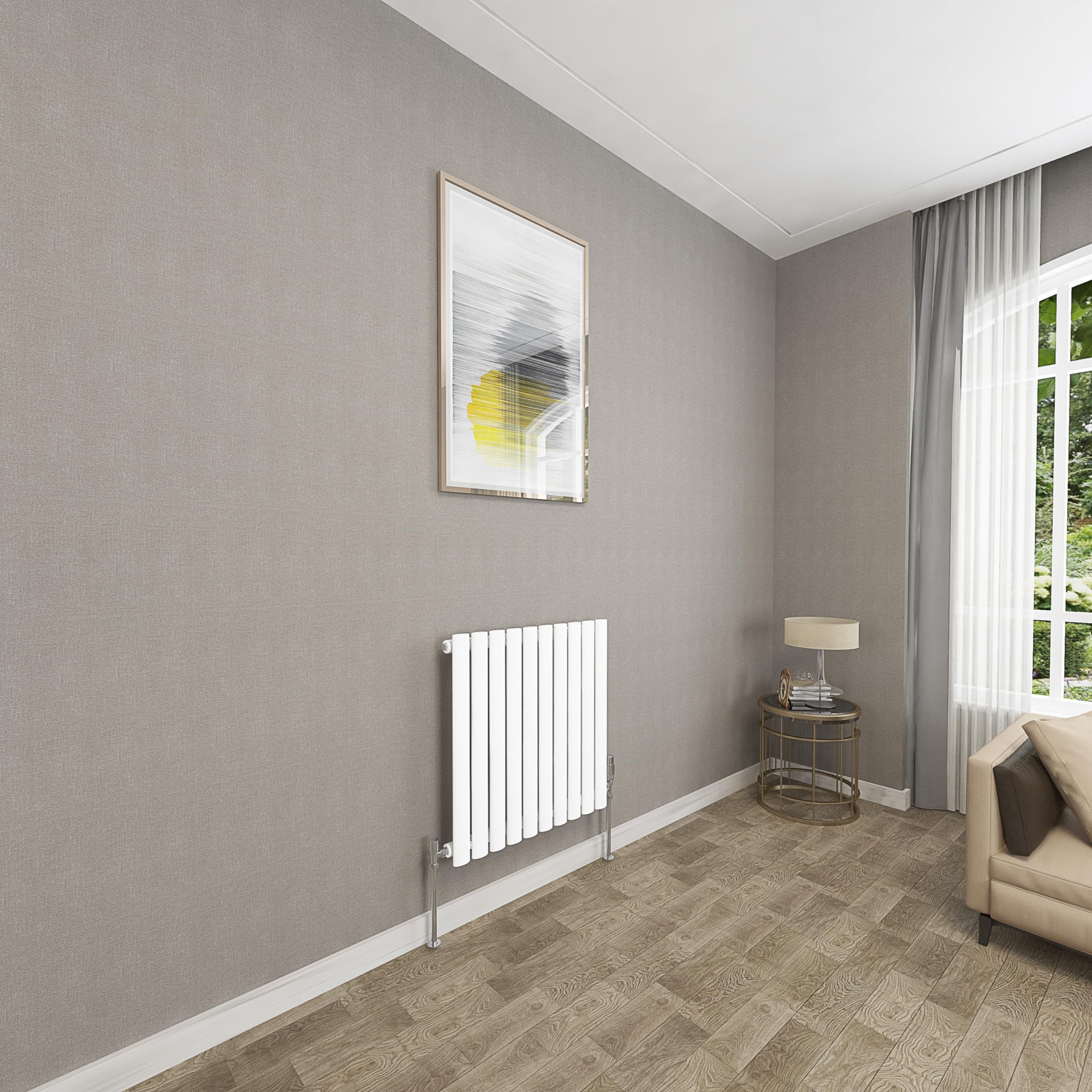 Sky bathroom | 600x590mm - Modern White Horizontal Single Panel Oval Column Radiator Central Heating Designer Radiator