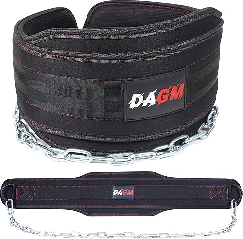 Miniatura 7 de DAGM Cinturón de inmersión para levantamiento de pesas capacidad de peso de hasta 650 libras, cadena de acero de 38 pulgadas, soporte acolchado de