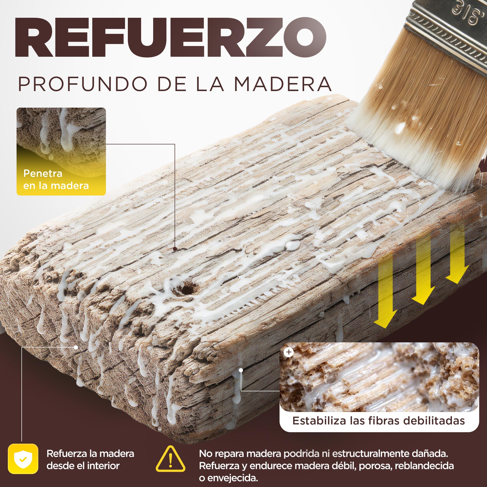 Endurecedor de Madera 5L de Alta Penetración | Consolida & Refuerza Madera Blanda, Carcomida o Deteriorada | Interior y Exterior