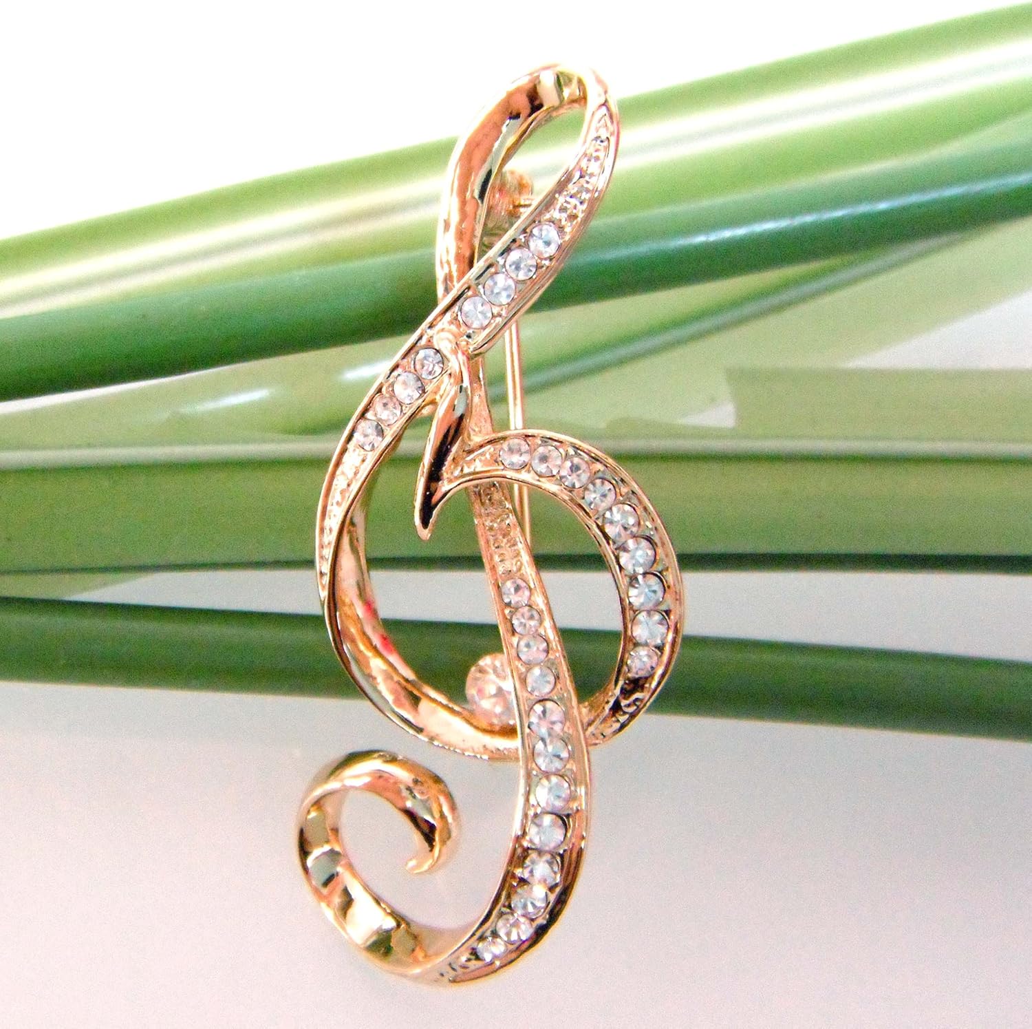 Navachi 18k Gold Plated White Crystal Music Notes Az7519b Brooch Pin - Image 4