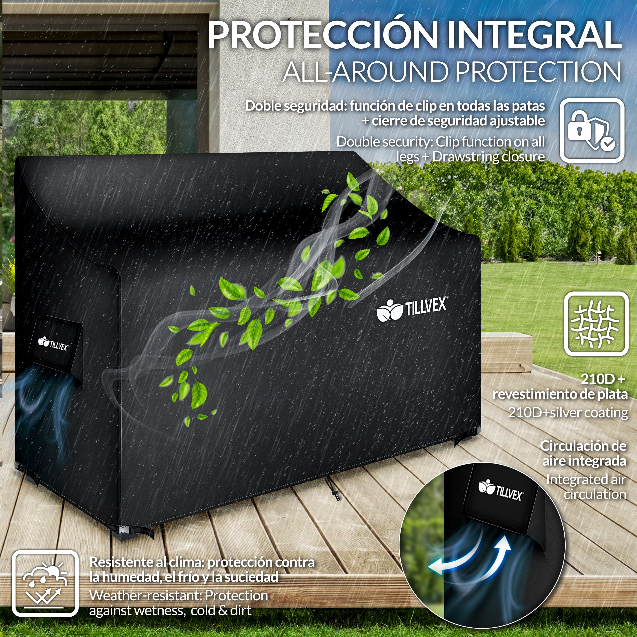 tillvex Banco de Madera para Jardín 150 cm con Cubierta | Robusto Asiento de Exterior 3-4 Plazas | hasta 320 kg de Carga | Banco para Porche, Terraza, Balcón