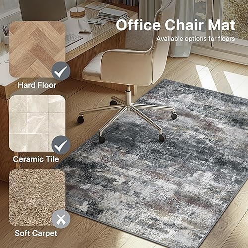 Miniatura 3 de Tapete para silla de oficina para suelo de azulejos de madera dura, tapete abstracto de 36 x 48 pulgadas para silla de oficina en sillas rodantes,