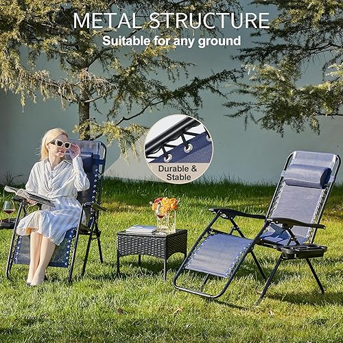Miniatura 5 de Sweetcrispy Zero Gravity - Juego de 2 sillas reclinables portátiles para playa, campamento, patio, exteriores, plegables, con bandejas portavasos,