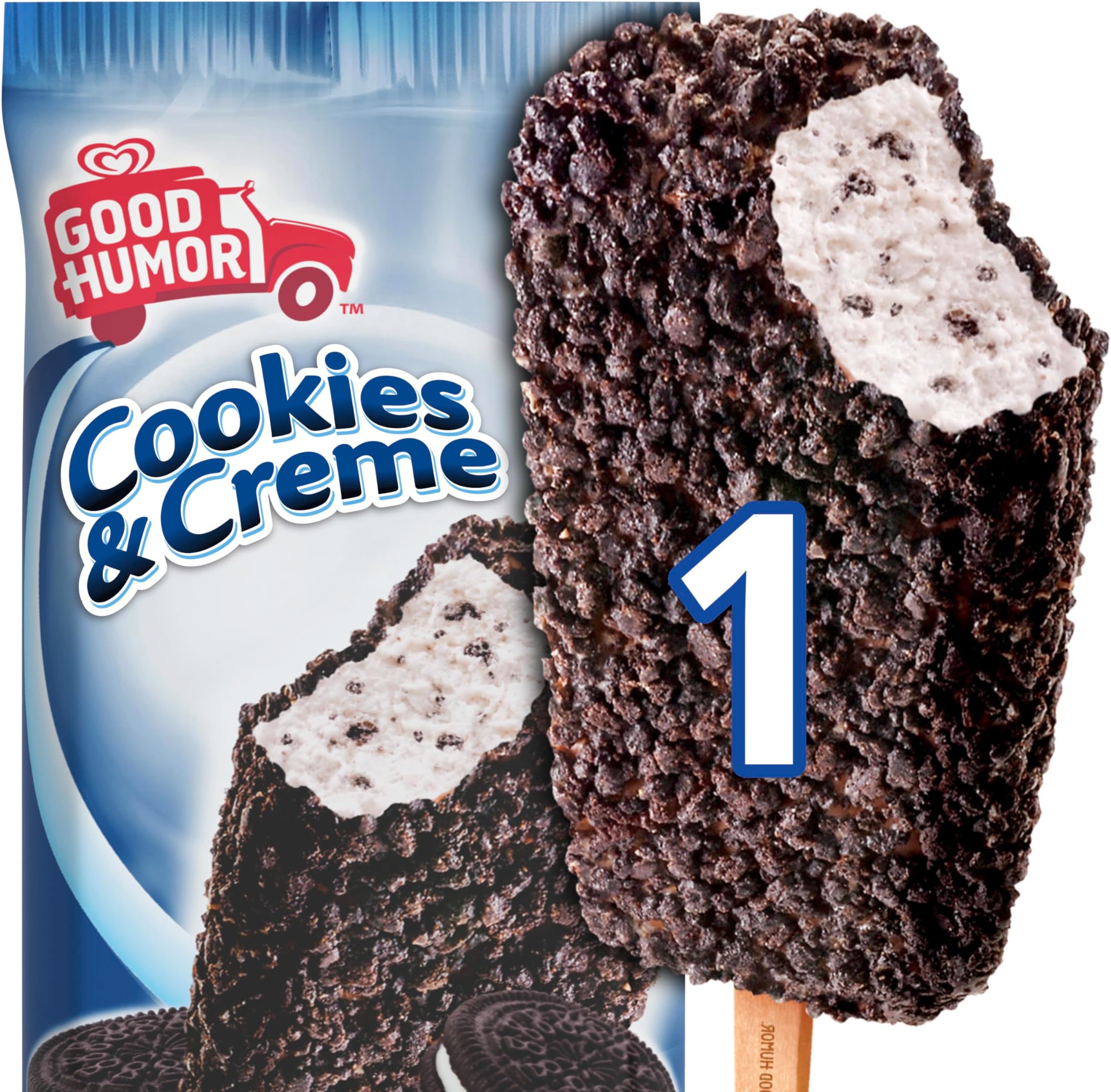 Good Humor Frozen Dessert Bar For Fans of Cookies and Cream Ice Cream Cookies N Creme Loaded with Chocolate Cookie Crumbles 1 ct