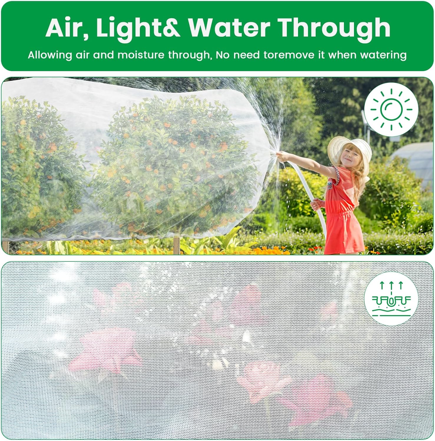 Garden Netting Pest Barrier - 2 Pack Bird Netting for Garden Protection, Mosquito Net with Drawstring, Garden Protective Cover for Fruits, Vegetables and Blueberry Bushes (59x21.6x19.6INCH /2 Pack)