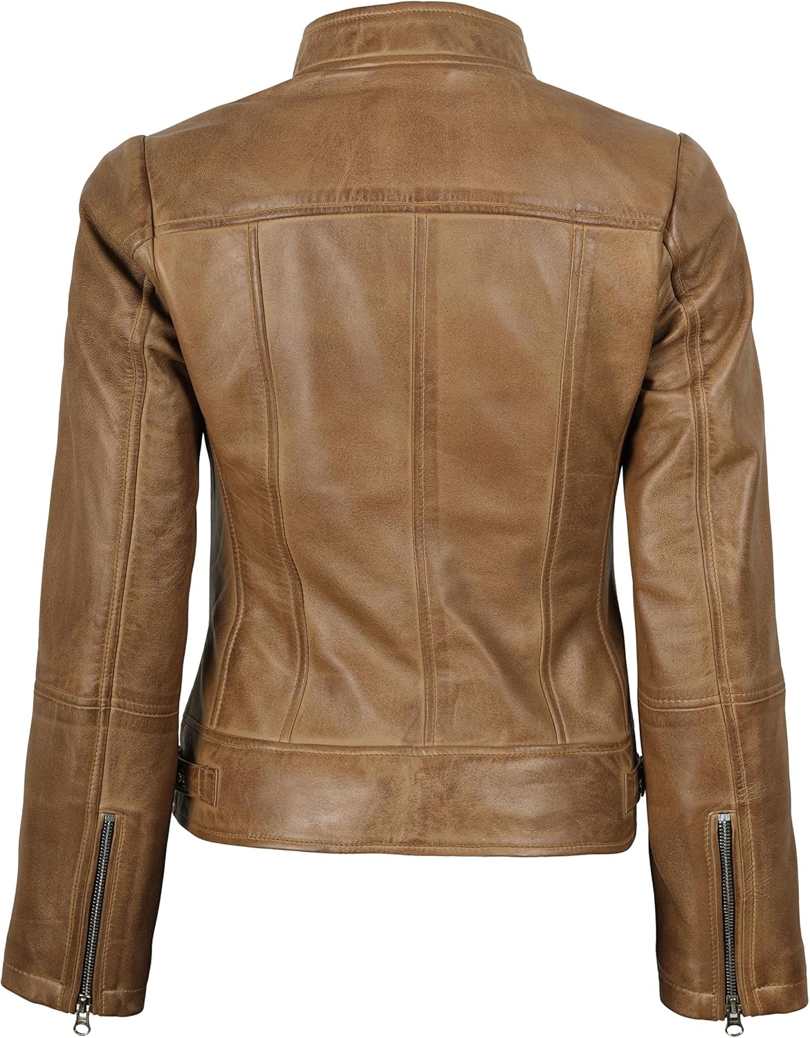 Blingsoul Disc Leather Jacket Women - Cafe Racer Real Lambskin Womens Leather Jacket - Image 4