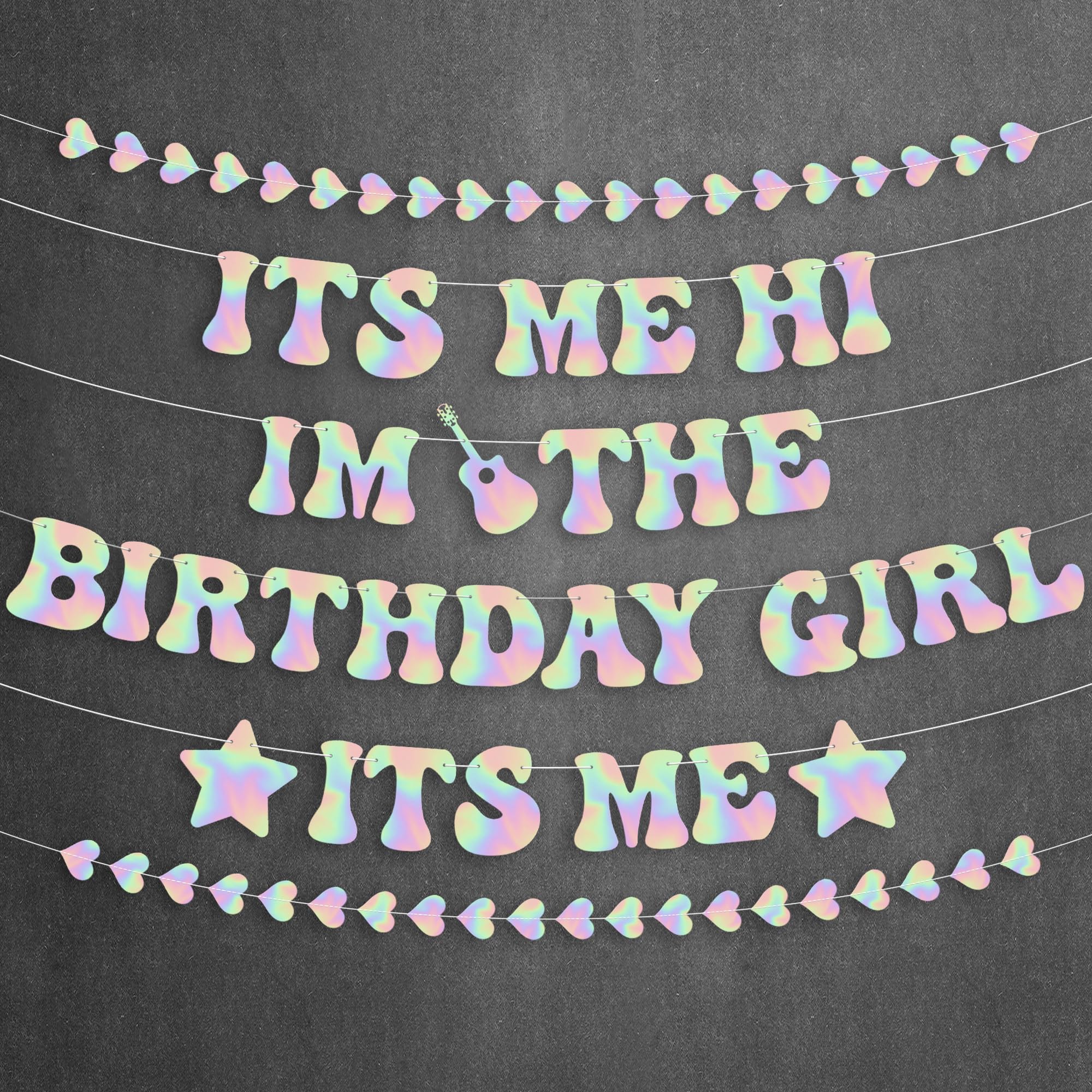 KatchOn, Its Me Hi Im The Birthday Girl Its Me Banner Set - Pack of 6, Shiny Iridescent Heart Garland | Hi Its Me Im The Bday Girl Banner for Birthday