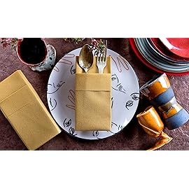 Gold Dinner Napkins Cloth Like with Built-in Flatware Pocket, Linen-Feel Absorbent Disposable Paper Hand Napkins for Kitchen, Bathroom, Parties, Weddings, Dinners or Events, Pack of 50