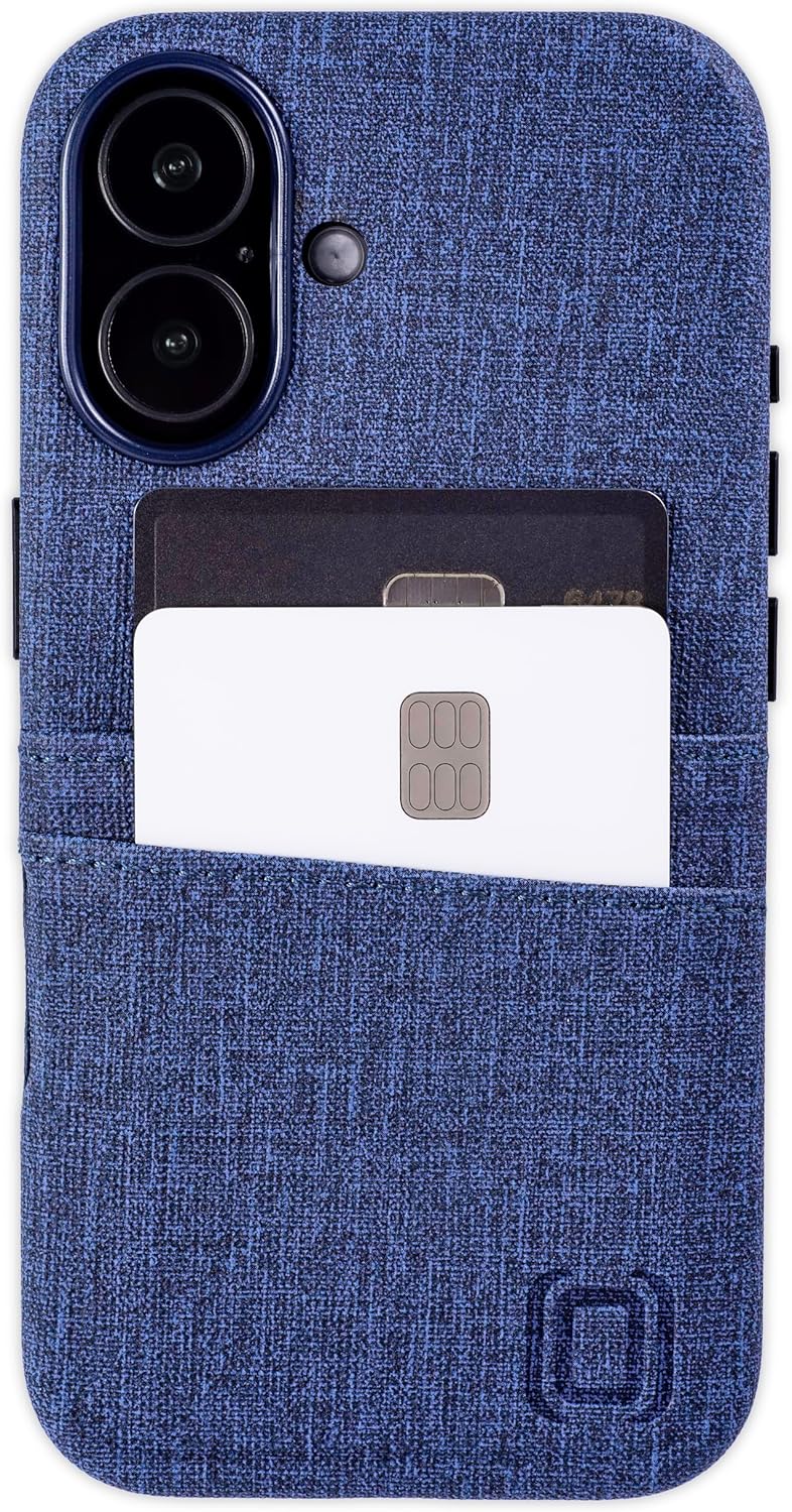 Dockem Card Case for iPhone 16 with Built-in Metal Plate for Magnetic Mounting & 2 Pockets: M2 Luxe Canvas-Style Synthetic Leather Wallet Case (iPhone 16, Blue) - Image 7