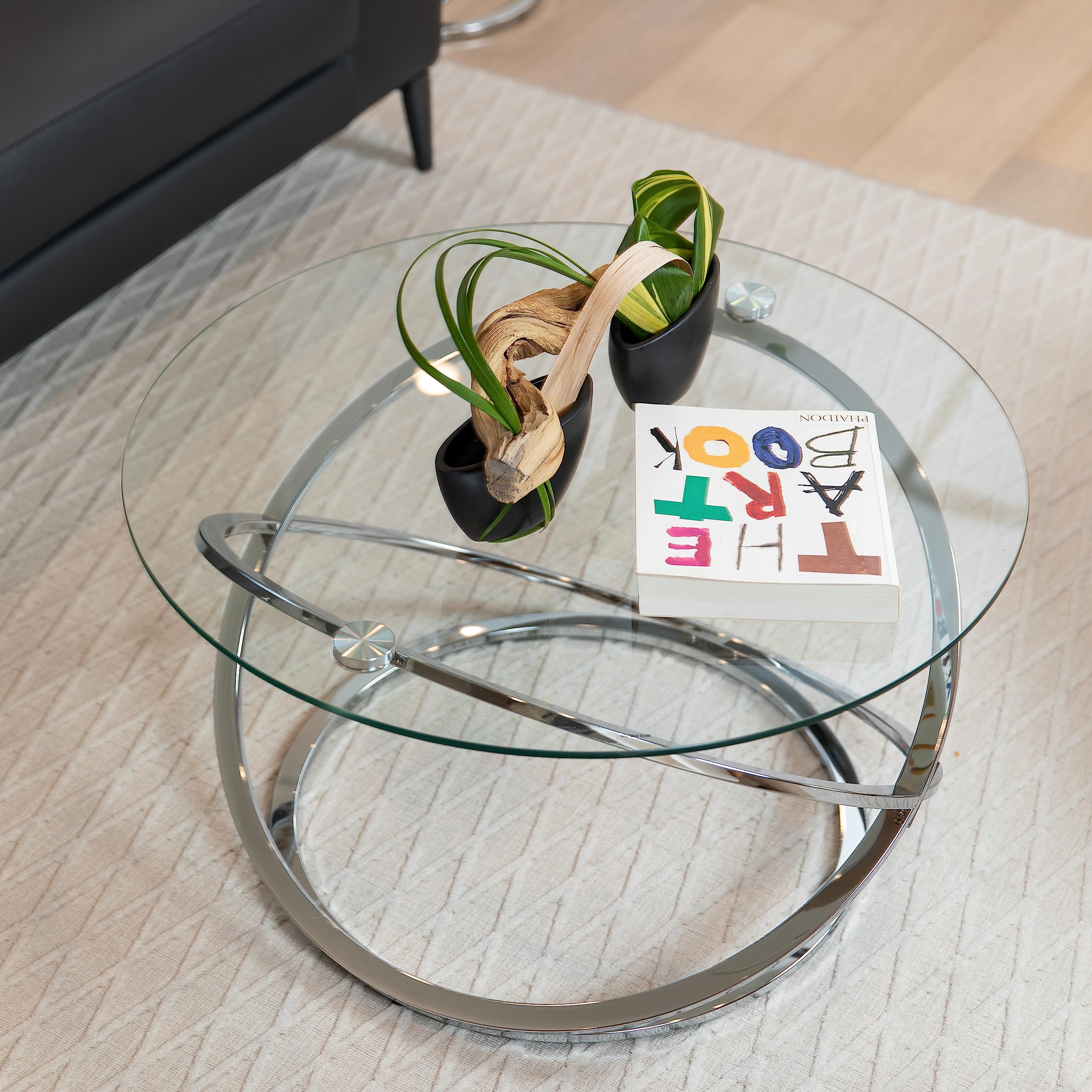 Amazon.com: Danya B. Galaxy Chrome and Tempered Glass Round Coffee