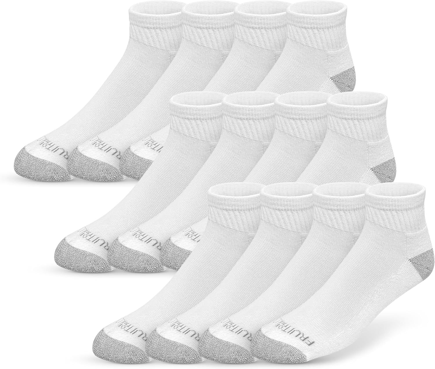 Fruit of the Loom Men's Half Cushion Dual Defense Ankle Socks (12 Pack) (White / White, Shoe Size: 6-12)