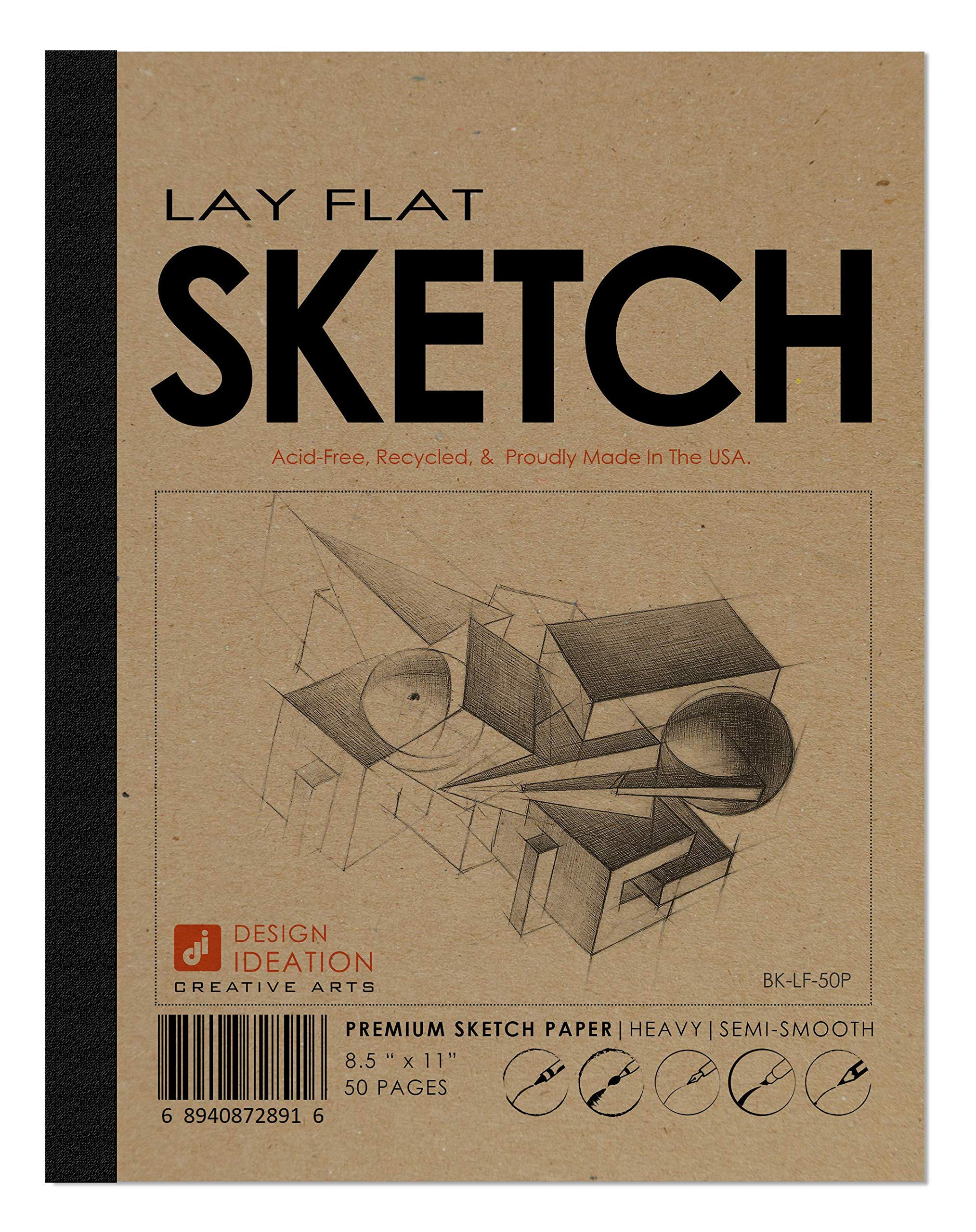 Design Ideation LAY FLAT Removable Sheet Pad, Drawing Book for Pencil, Ink, Marker, Charcoal and Watercolor Paints, Drawing. Great for Art, Design and Education. 50 Pages (8.5'' x 11'') Natural