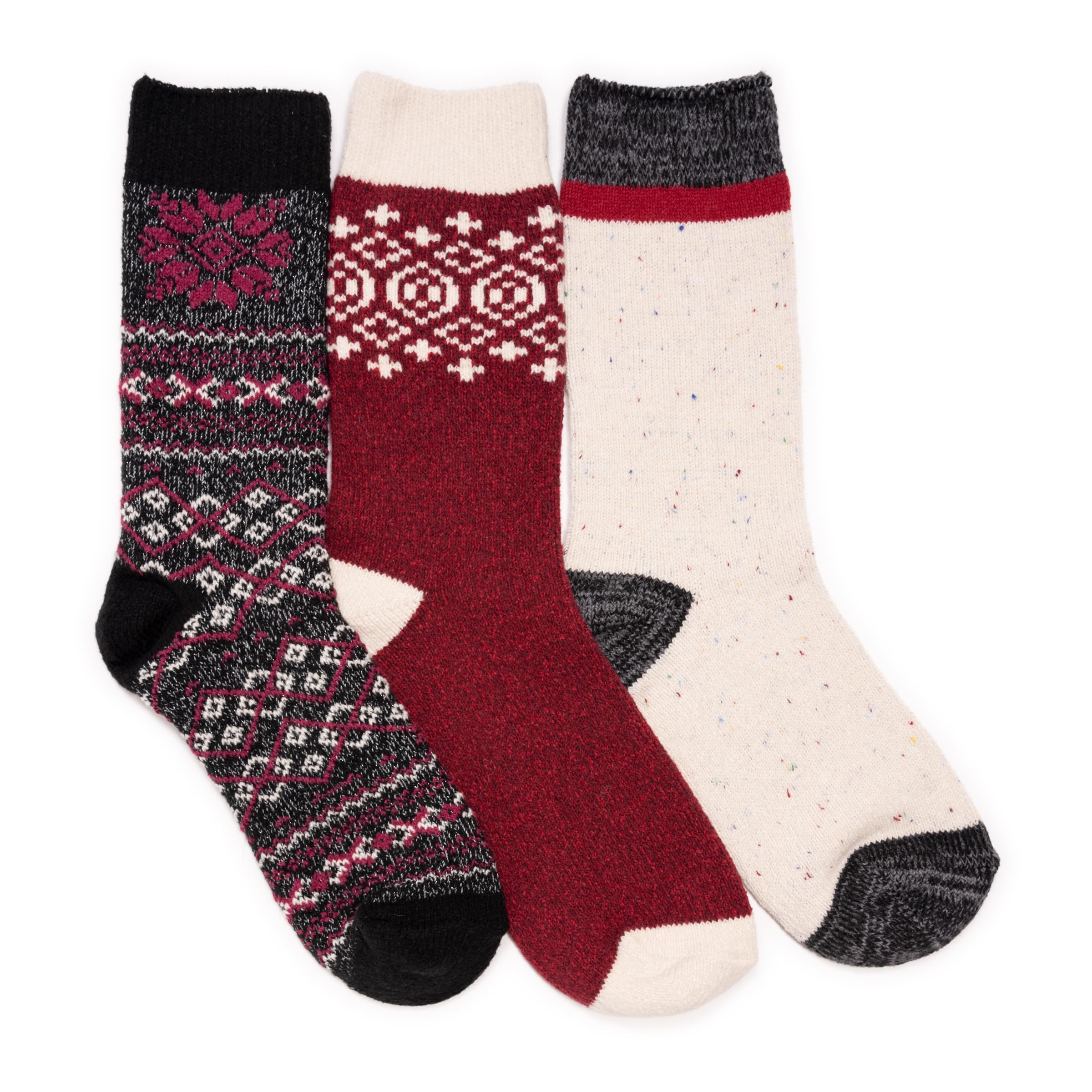 MUK LUKS Women's Boot Socks (3 Pair Pack), Black/Red, One size