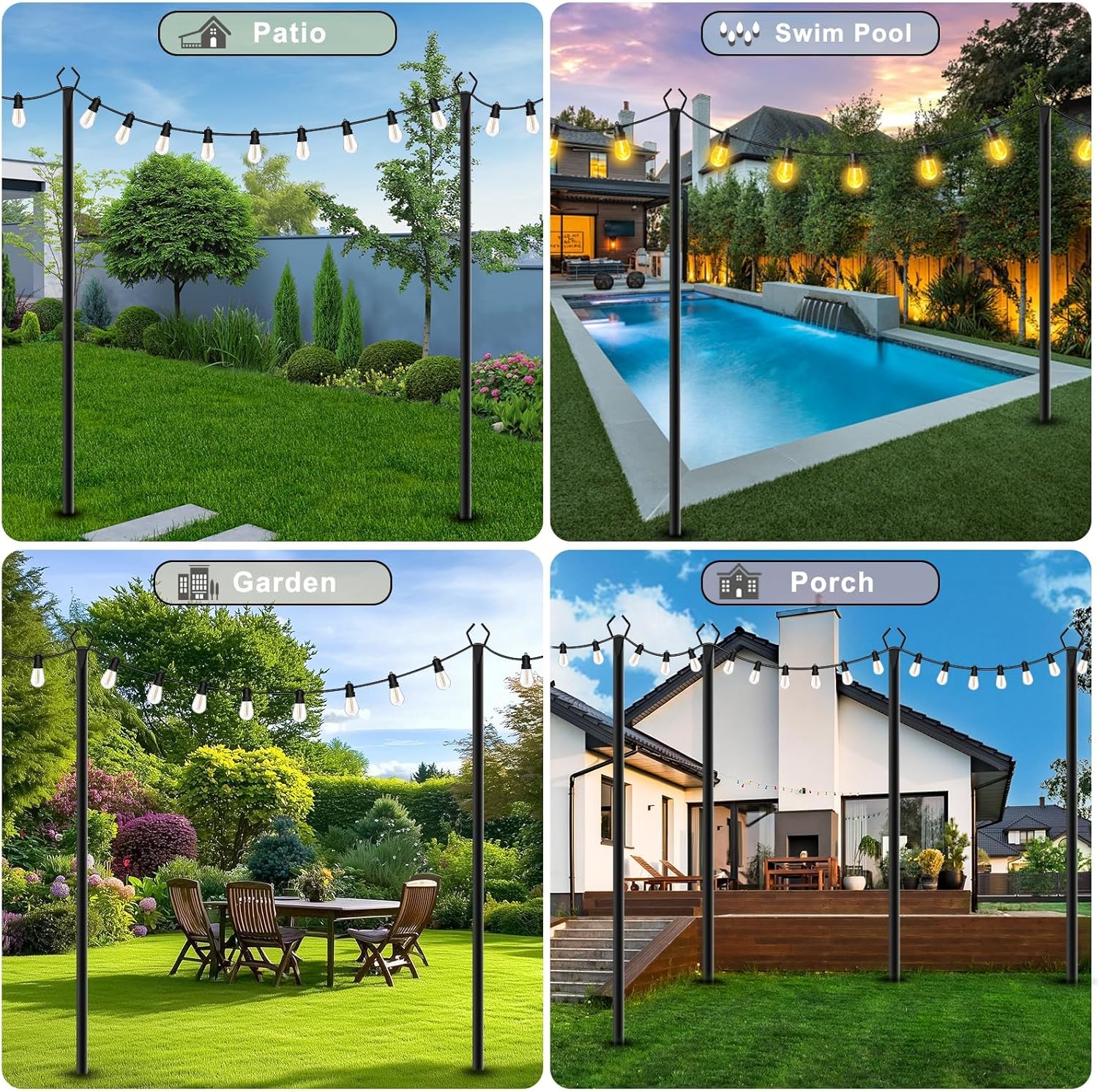 6 Pack 10 FT String Light Poles,Metal with Fork Lights Poles for Outdoor String Light, Rustproof Heavy Duty for Outside Garden,Patio,Wedding,Backyard,Deck,Party