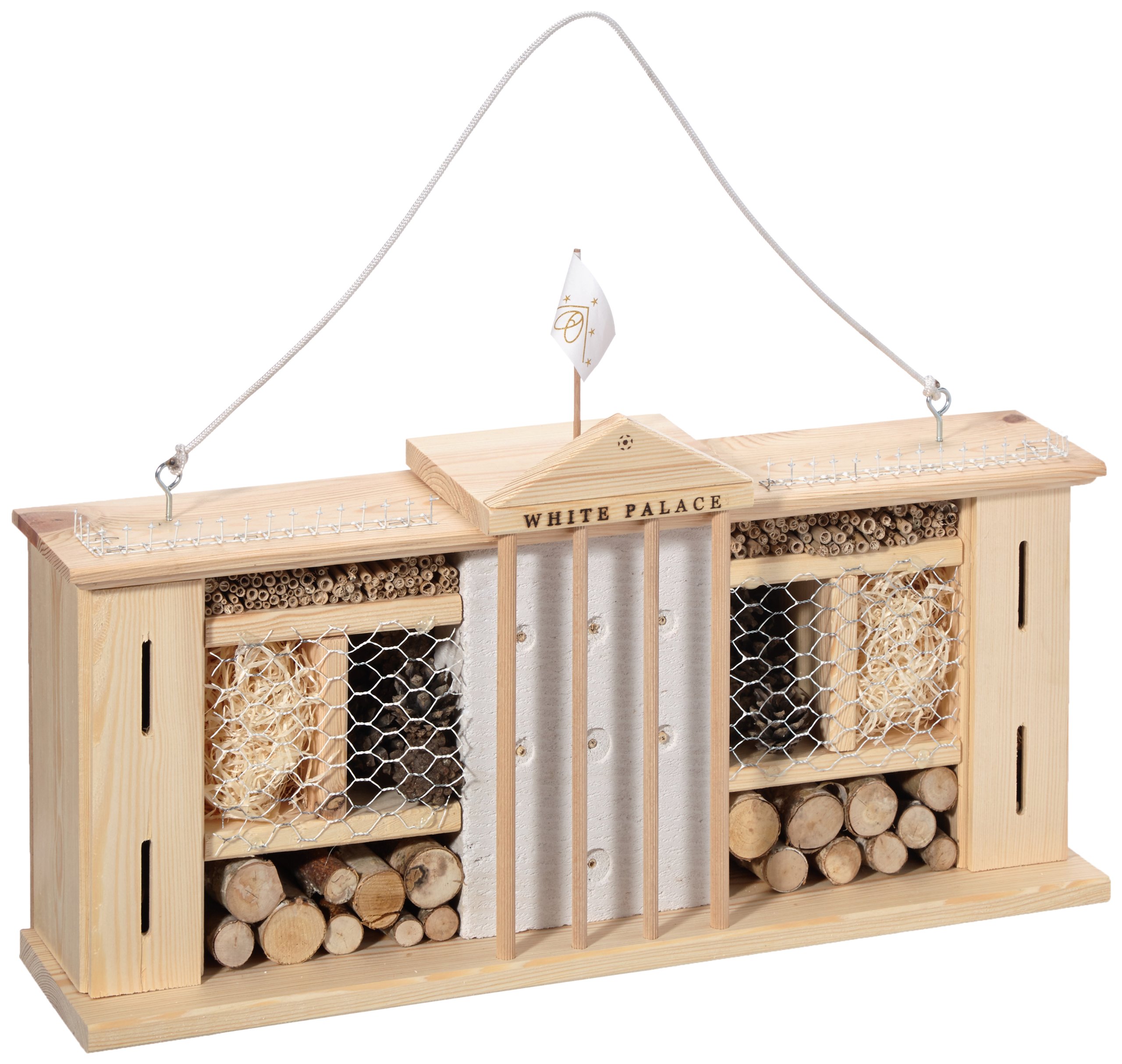 LUXUS-INSEKTENHOTELS 22634e "Weißer Palast" - Design Wildbienenhaus aus unbehandeltem Holz - hochwertige Nisthilfe für solitäre Wildbienen - Insekten Nisthöhle als Bausatz - 58 x 12 x 30 cm - Weiß