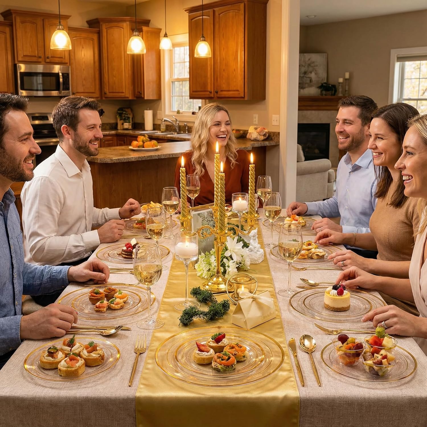 I00000 100Pcs Small Clear Gold Dessert Plates,Clear Disposable Plates with Gold Rim 7 Inch,Premium Hard Fancy Small Plate,Perfect for Birthday, Wedding & Party - Image 3